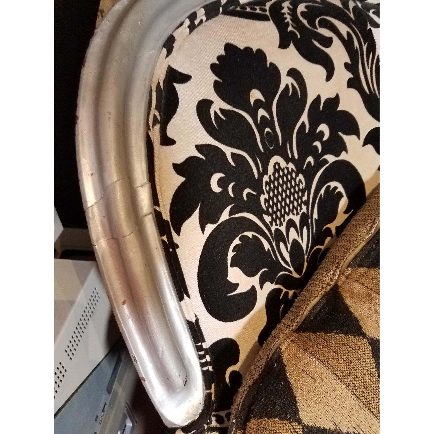 Antique Victorian Loveseat Custom Upholstered in Damask Print - image-7