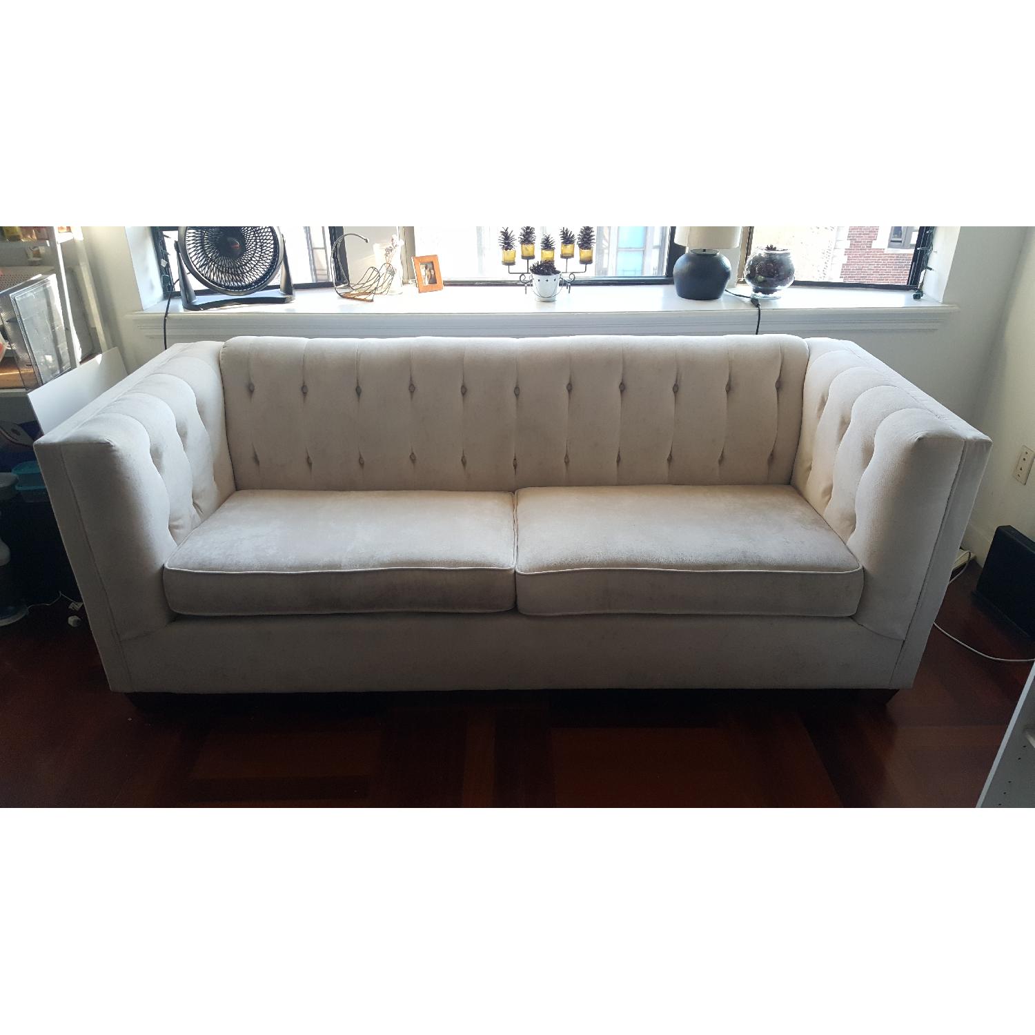 Art Deco-Style Ivory Tufted Sofa - image-1