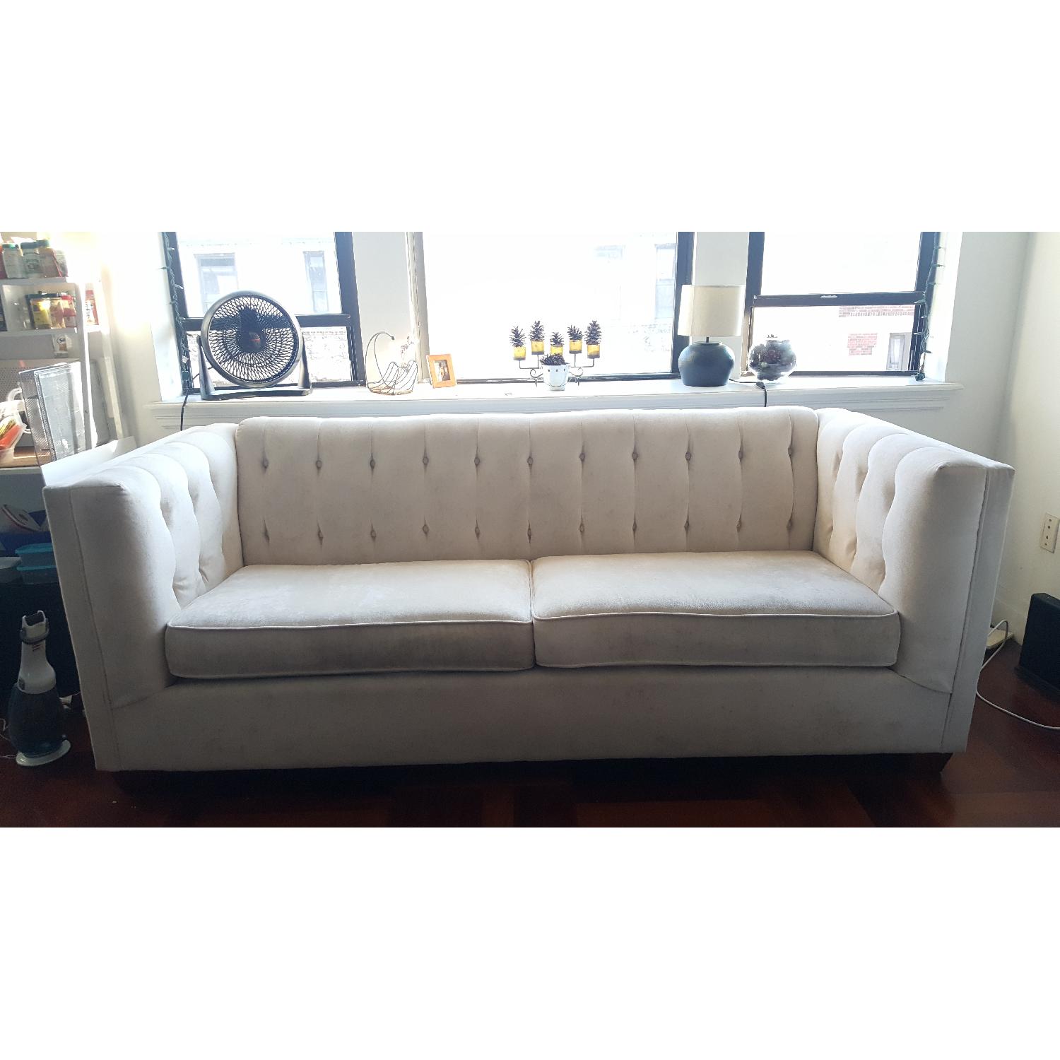 Art Deco-Style Ivory Tufted Sofa - image-7