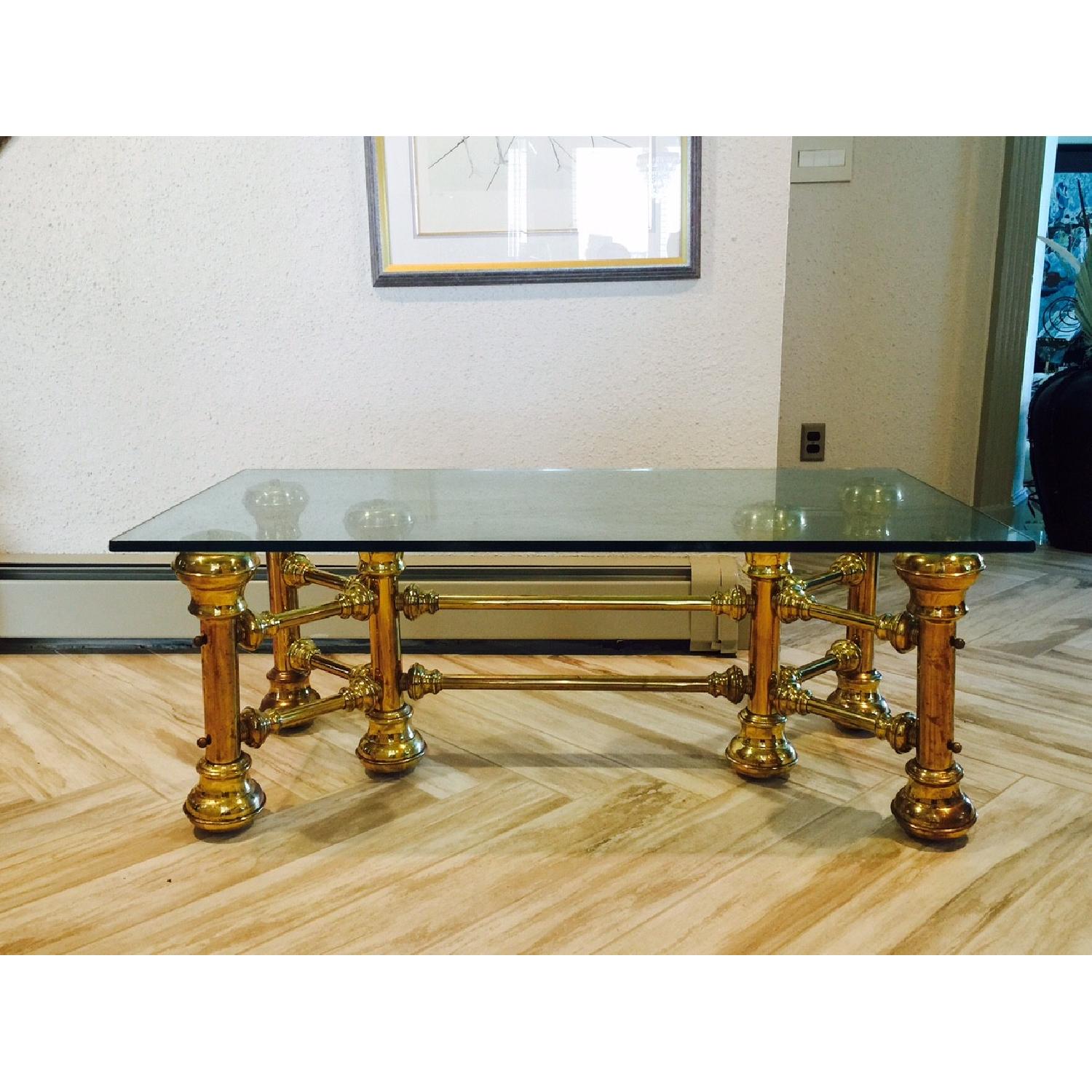 1970s Brass & Glass Coffee Table - Thumbnail 2