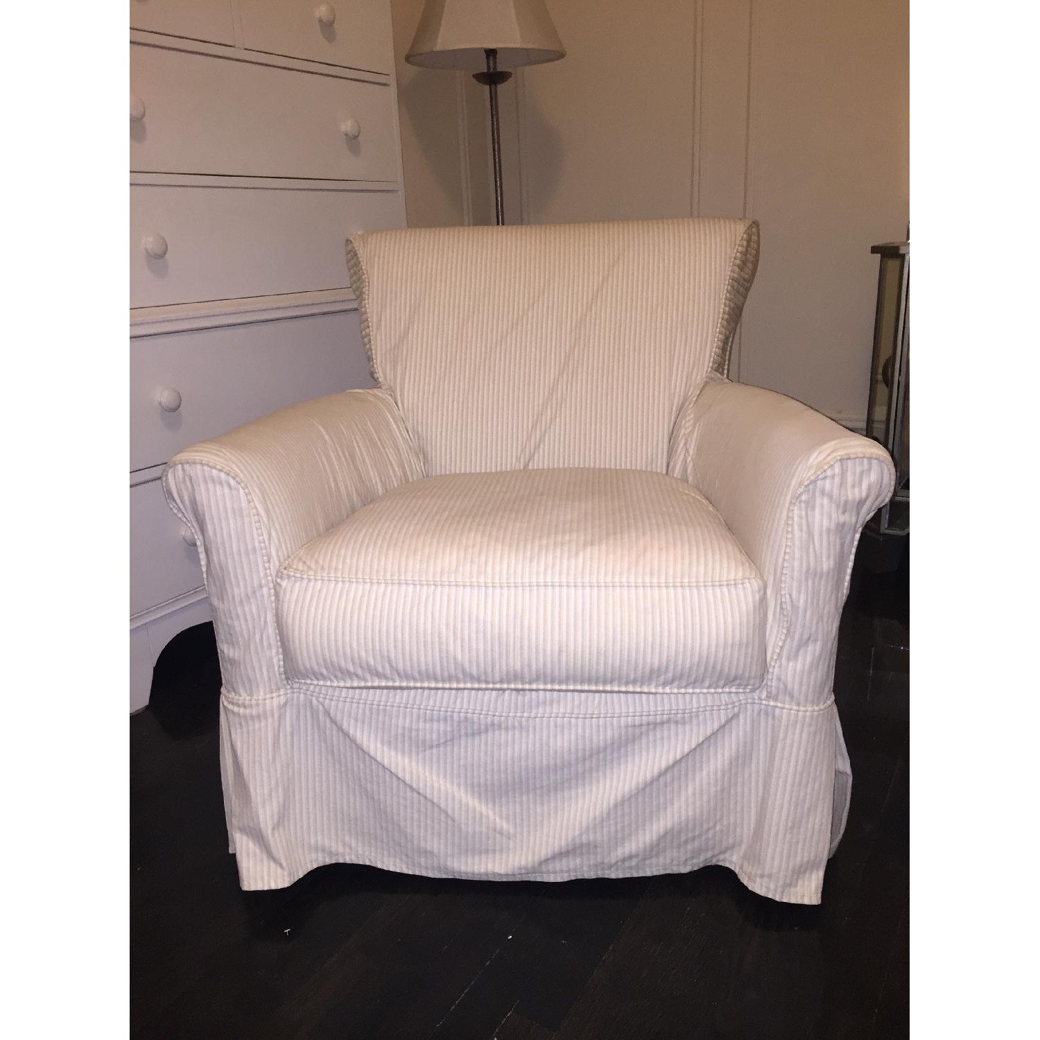 Crate & Barrel Avery Swivel Glider with w/ Pinstripe Slipcover - image-1