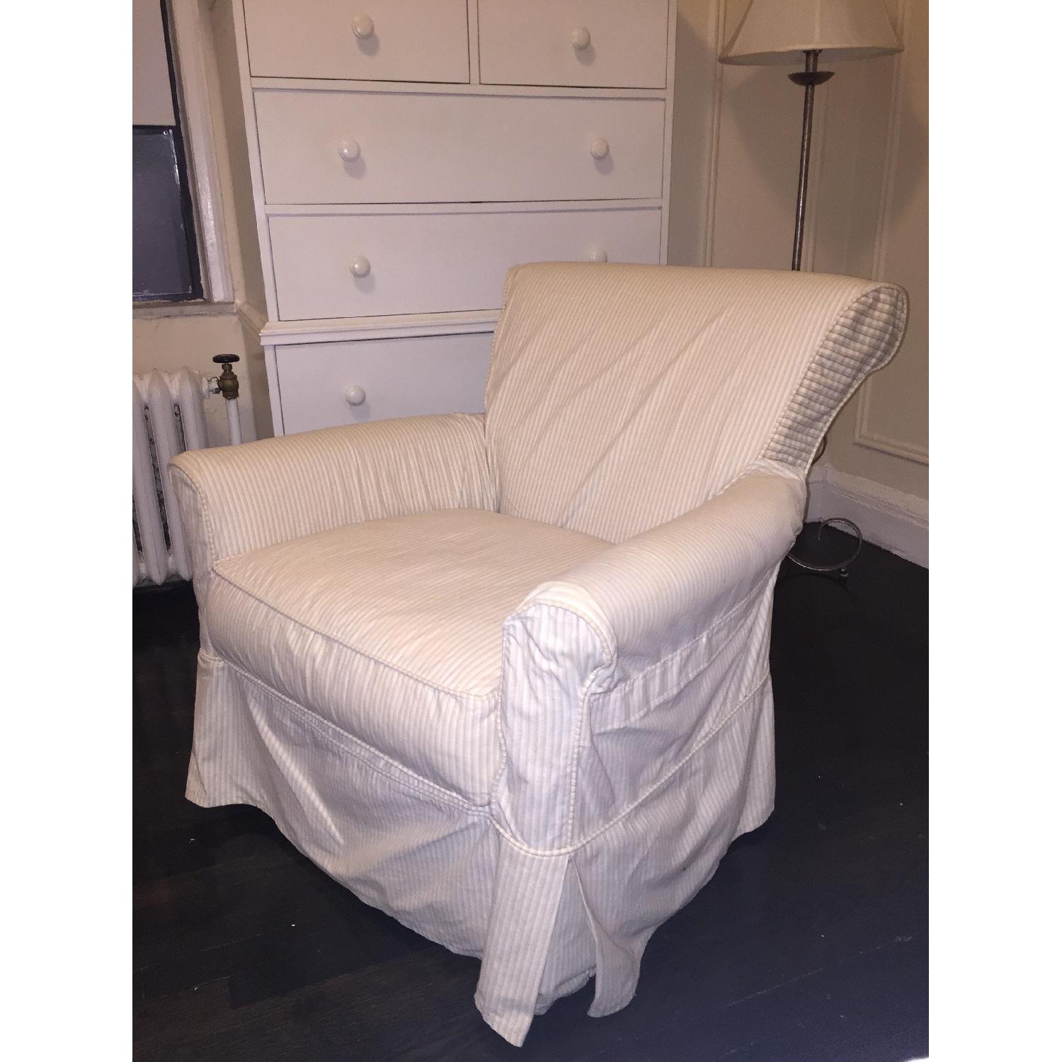 Crate & Barrel Avery Swivel Glider with w/ Pinstripe Slipcover - image-3