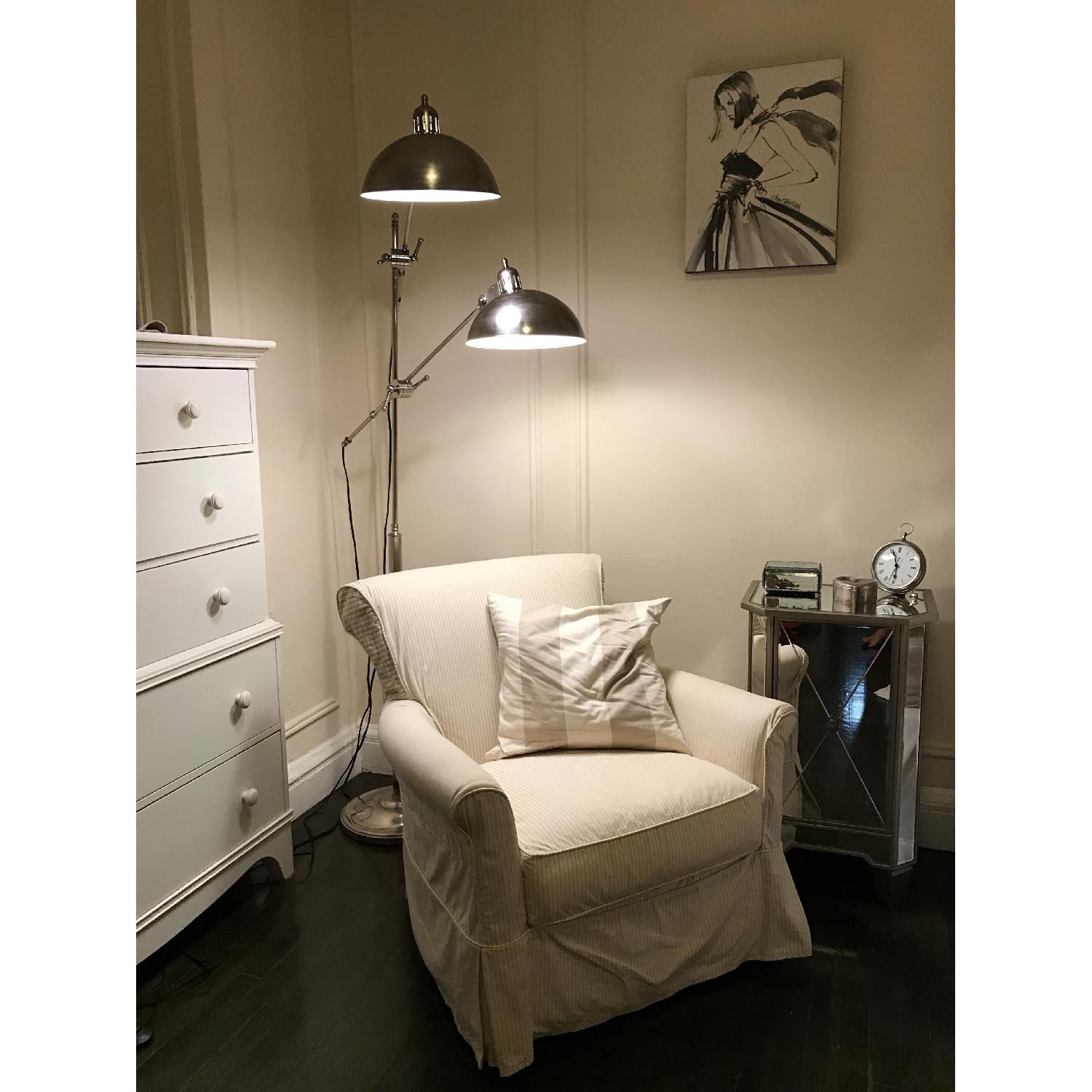 Crate & Barrel Avery Swivel Glider with w/ Pinstripe Slipcover - image-4