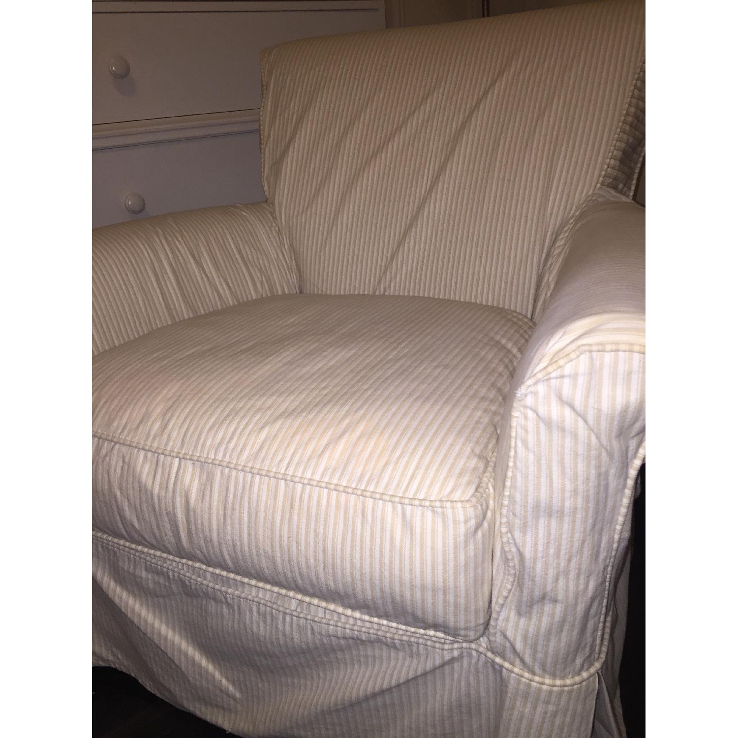 Crate & Barrel Avery Swivel Glider with w/ Pinstripe Slipcover - image-10