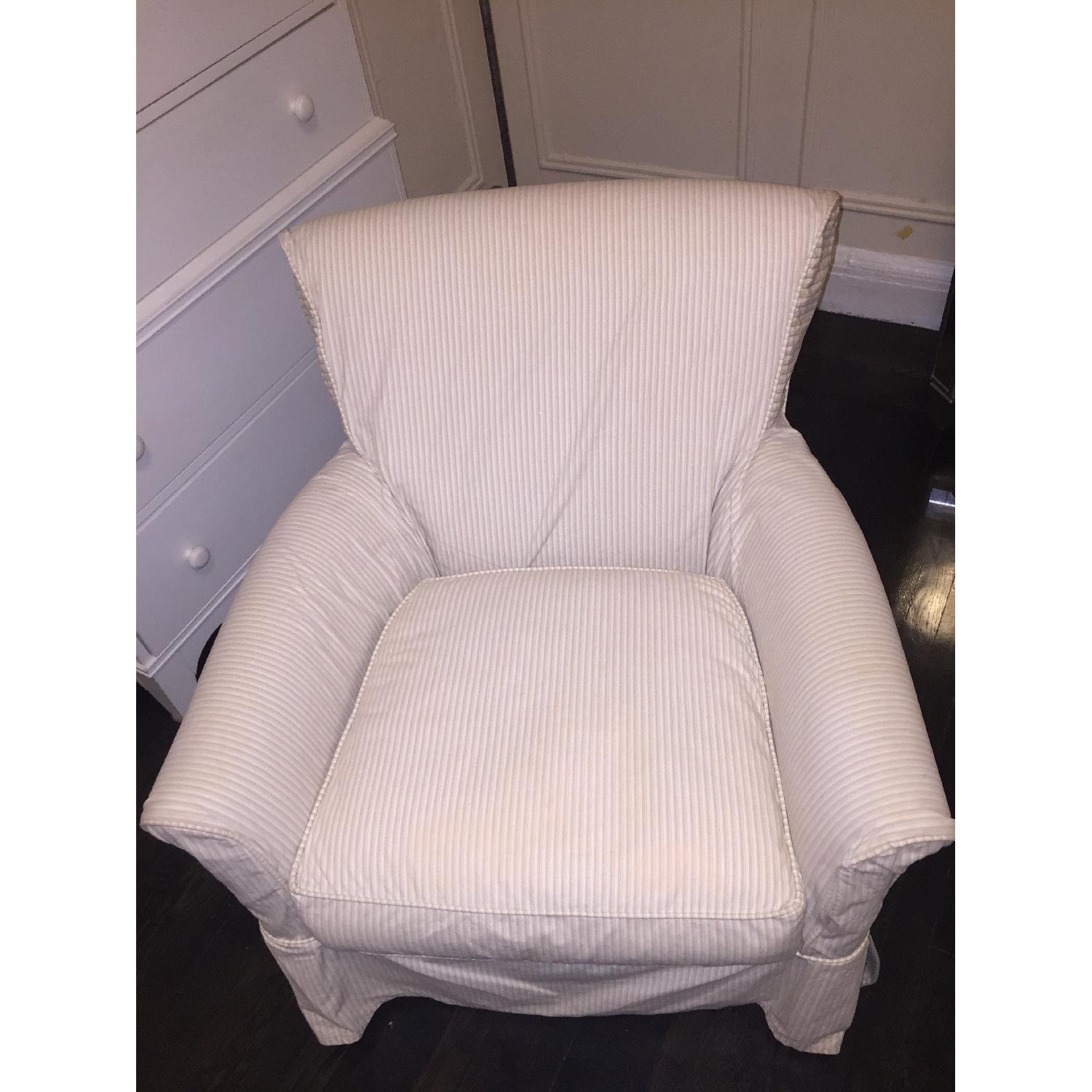 Crate & Barrel Avery Swivel Glider with w/ Pinstripe Slipcover - image-12