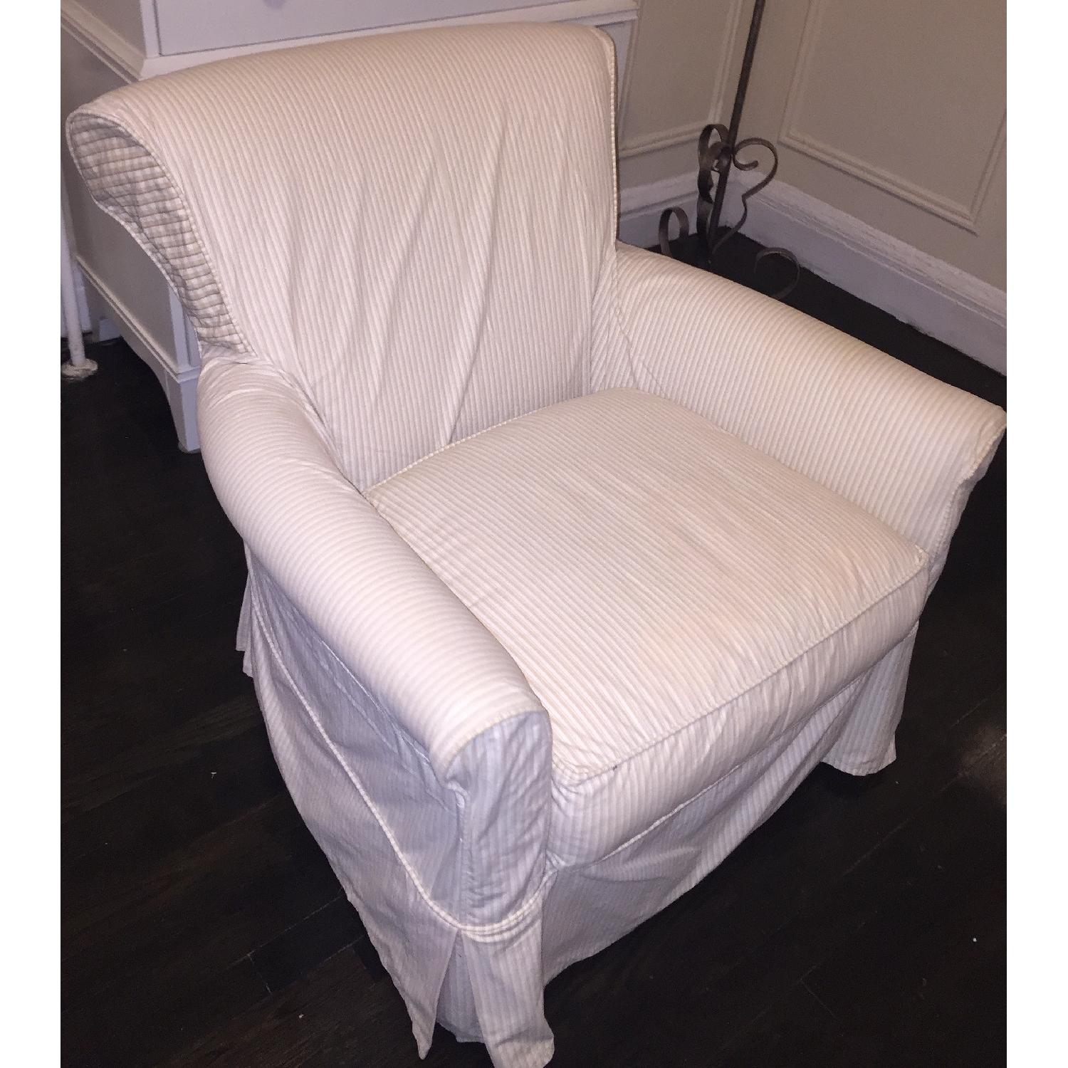 Crate & Barrel Avery Swivel Glider with w/ Pinstripe Slipcover - image-13