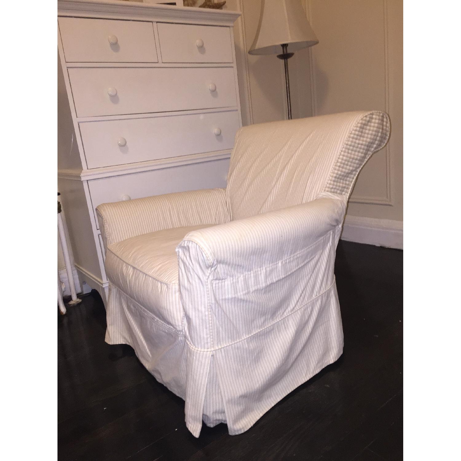 Crate & Barrel Avery Swivel Glider with w/ Pinstripe Slipcover - image-15