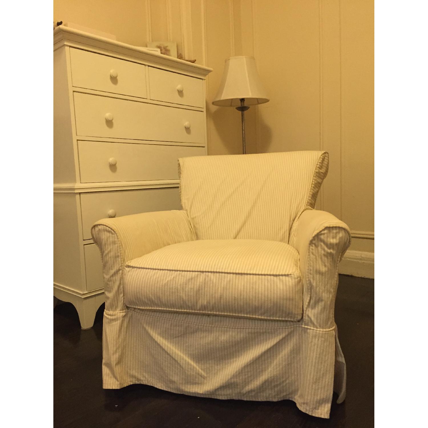Crate & Barrel Avery Swivel Glider with w/ Pinstripe Slipcover - image-16