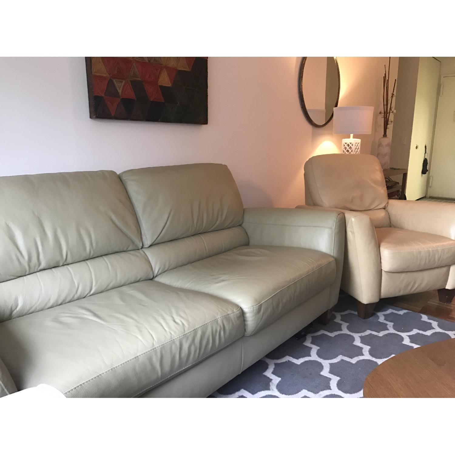 Macy's Amalfi Green Leather Sofa - image-8