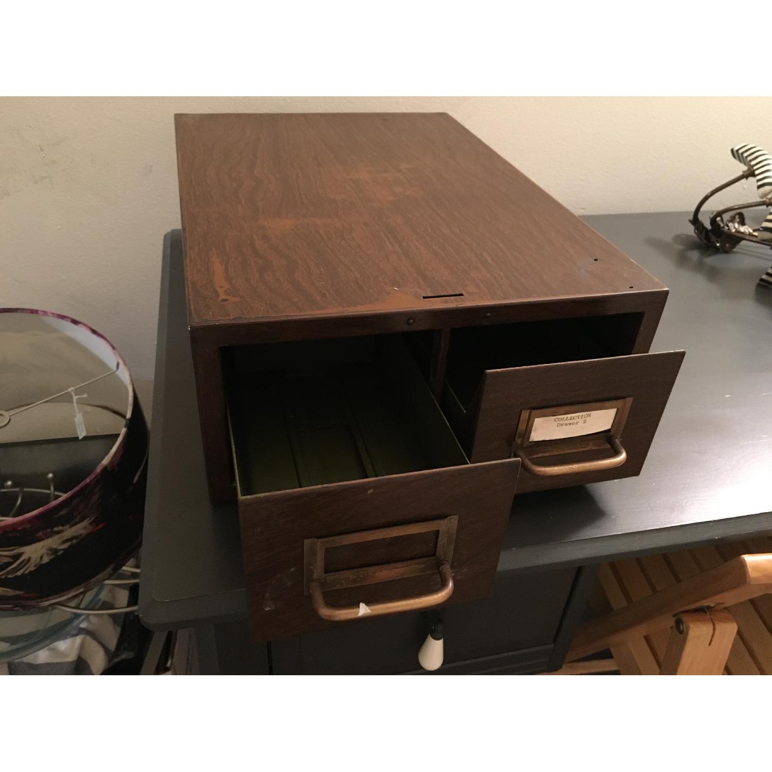 Vintage Metal Library Card Catalog Drawer in Wood Grain - image-2