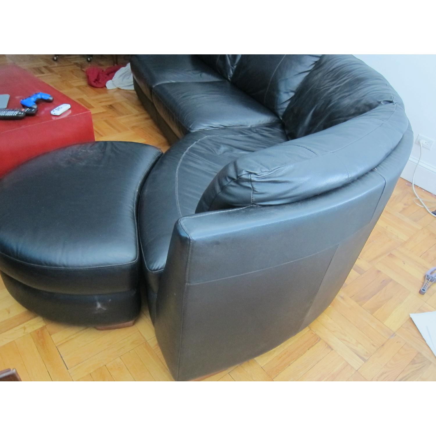 Ikea Black Leather Sofa with Ottoman - image-2