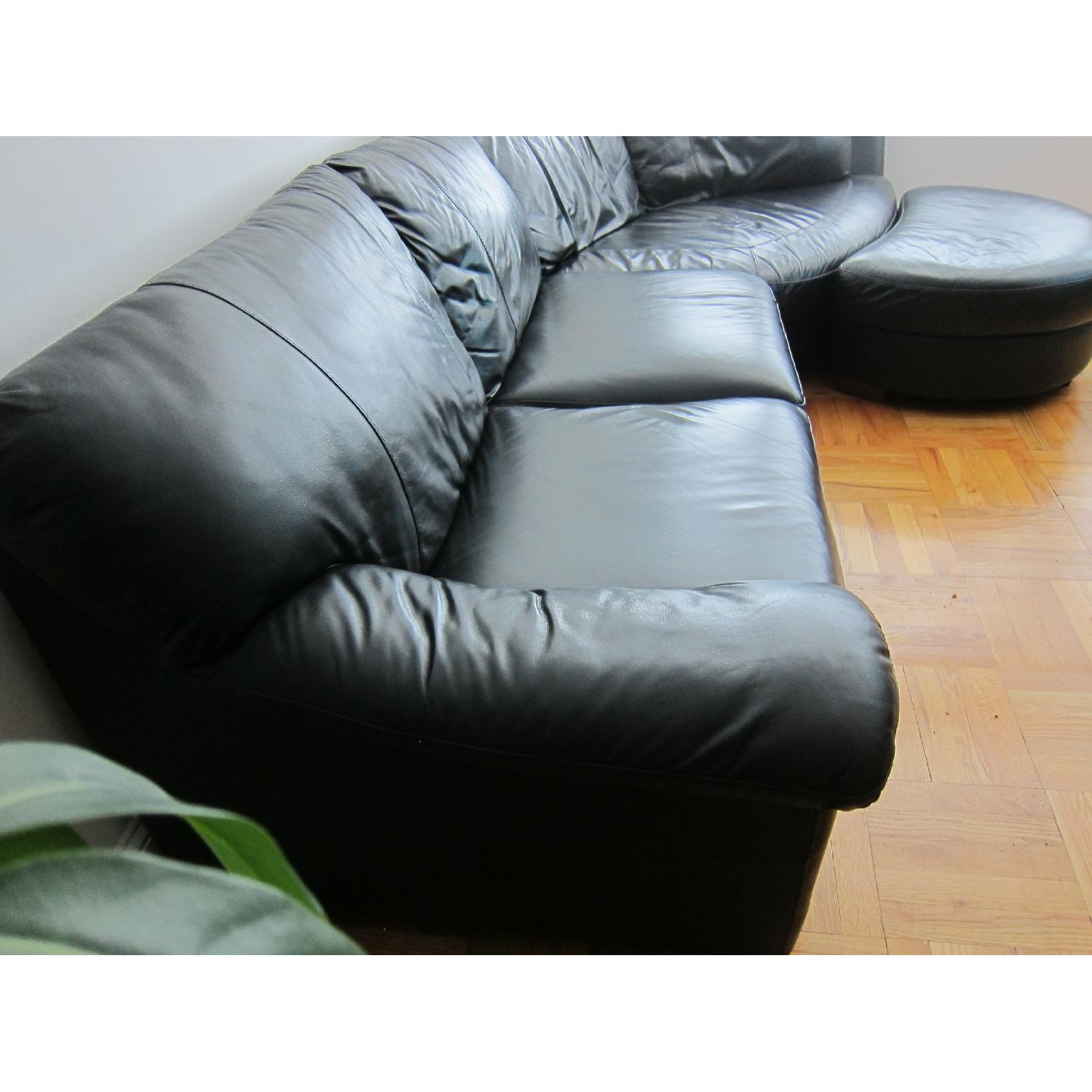 Ikea Black Leather Sofa with Ottoman - image-3
