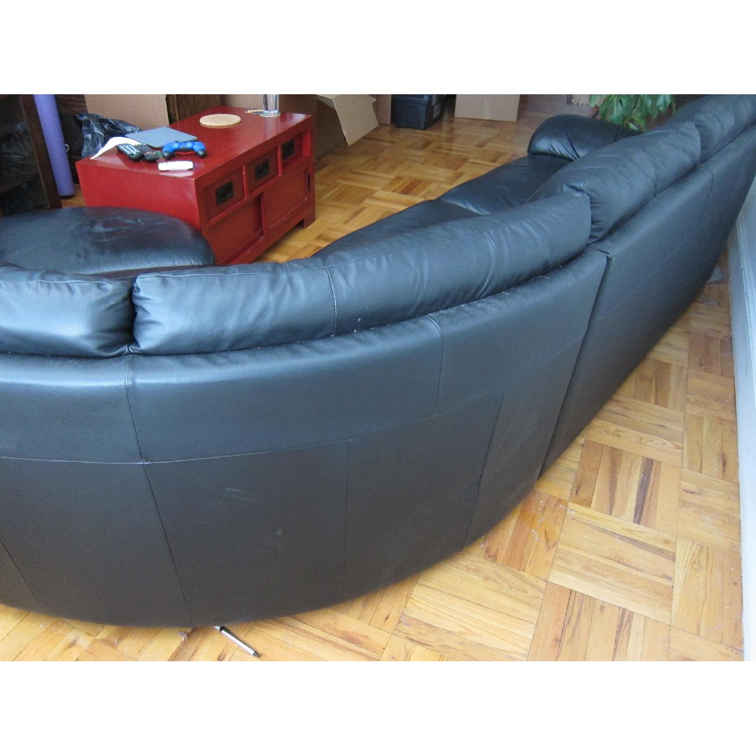 Ikea Black Leather Sofa with Ottoman - image-4