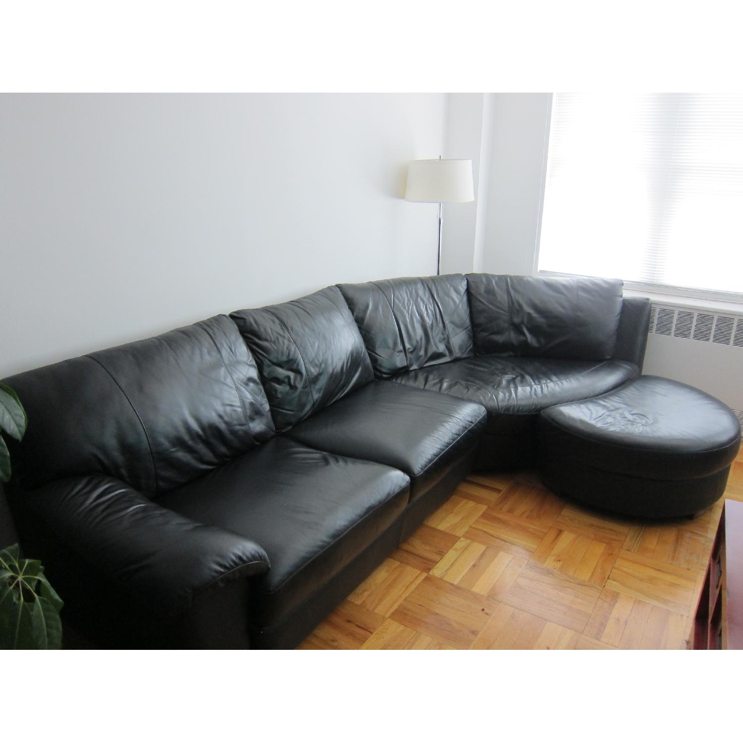 Ikea Black Leather Sofa with Ottoman - image-5