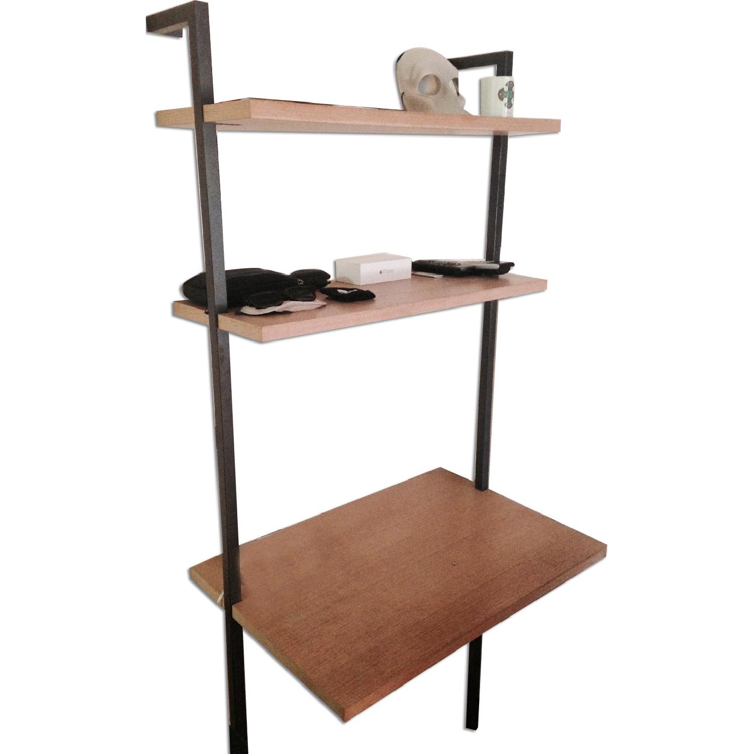 CB2 Helix Acacia Wall Mount Desk w/ Shelves AptDeco
