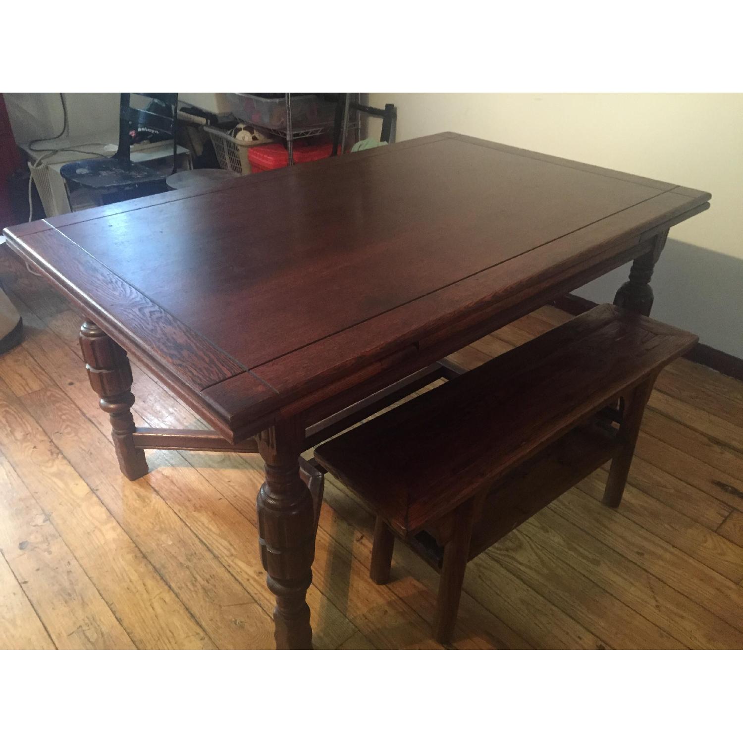 Antique Oak Dining Table with Leaves - image-1