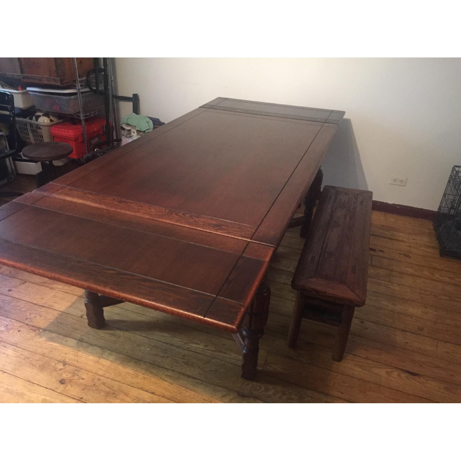 Antique Oak Dining Table with Leaves - image-6