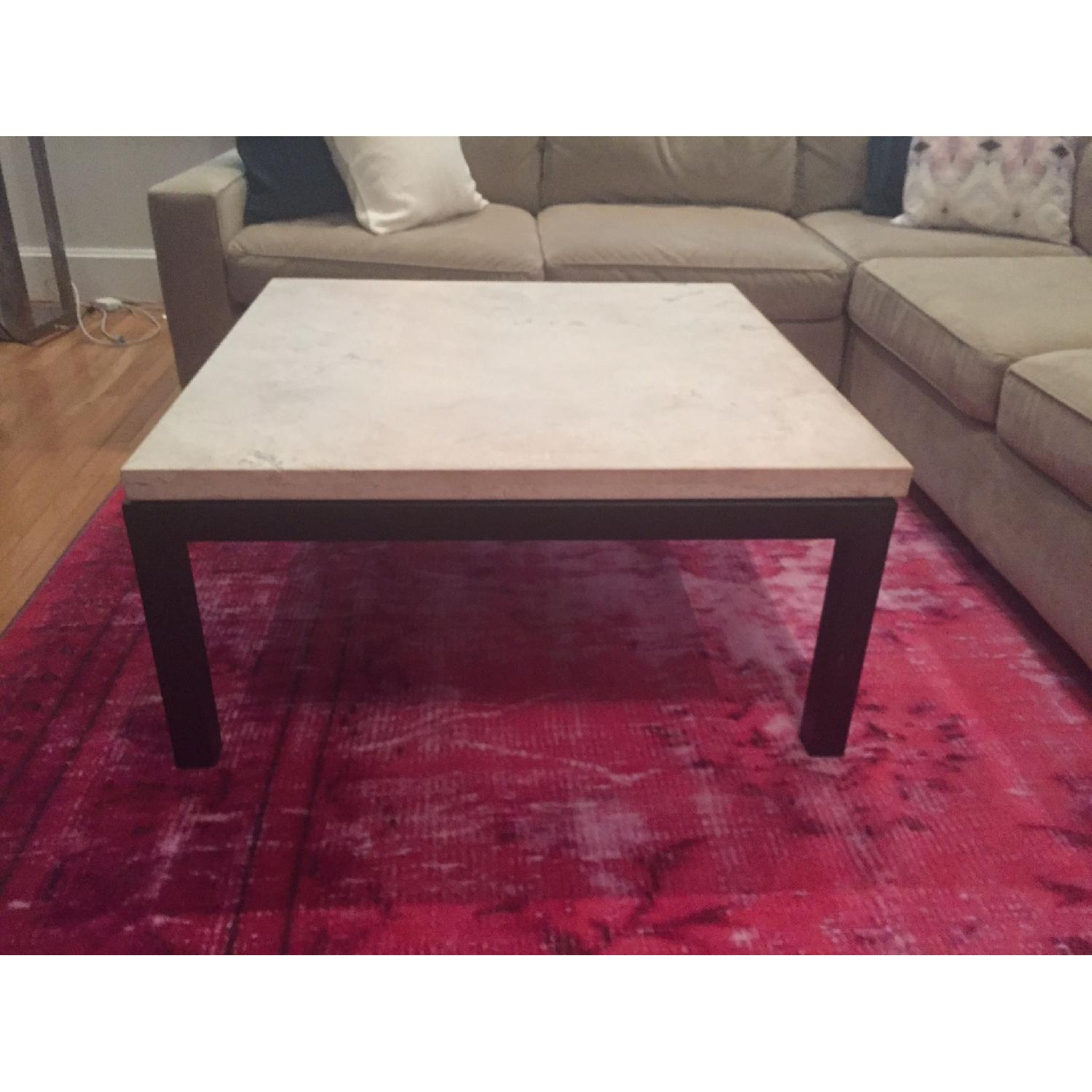 Crate & Barrel Parsons Square Coffee Table with Travertine Top AptDeco