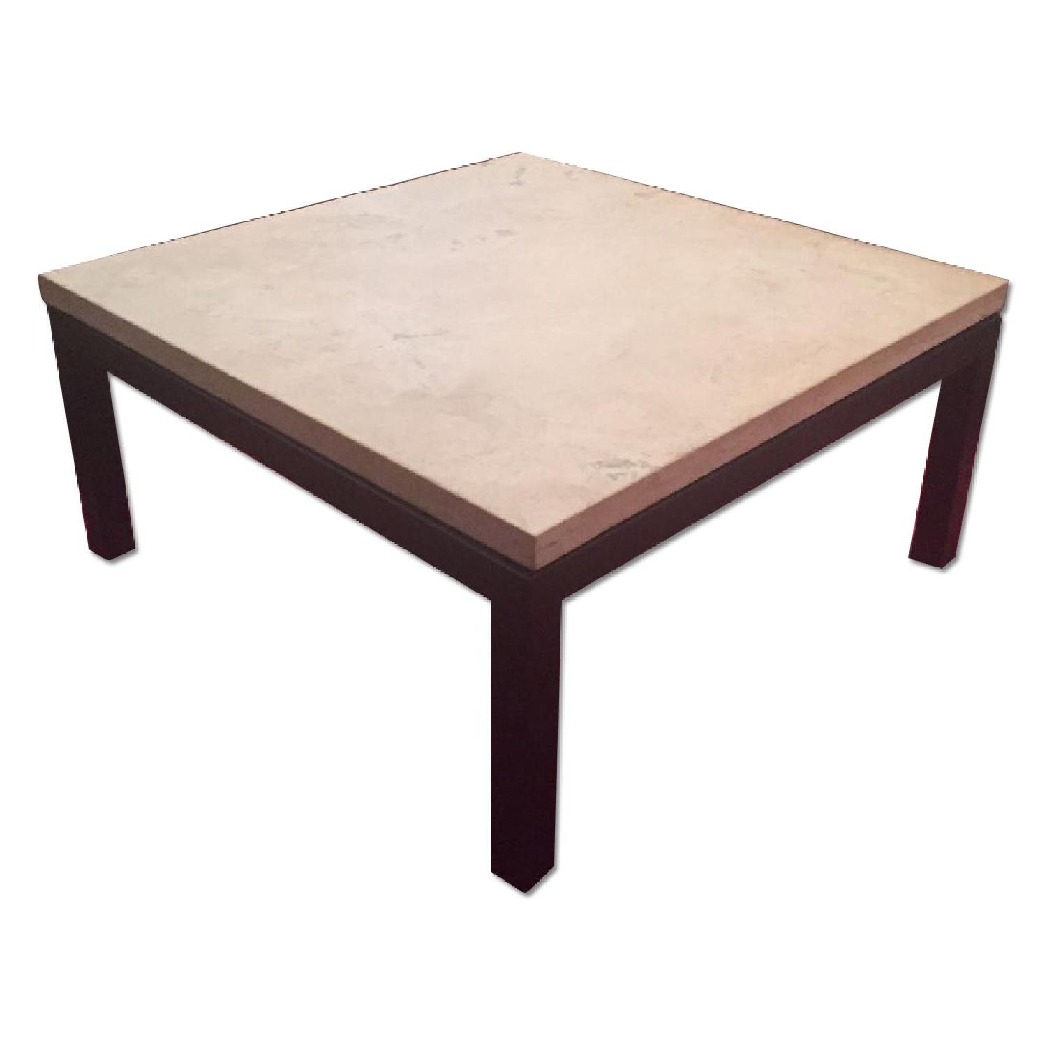 Crate & Barrel Parsons Square Coffee Table with Travertine Top AptDeco