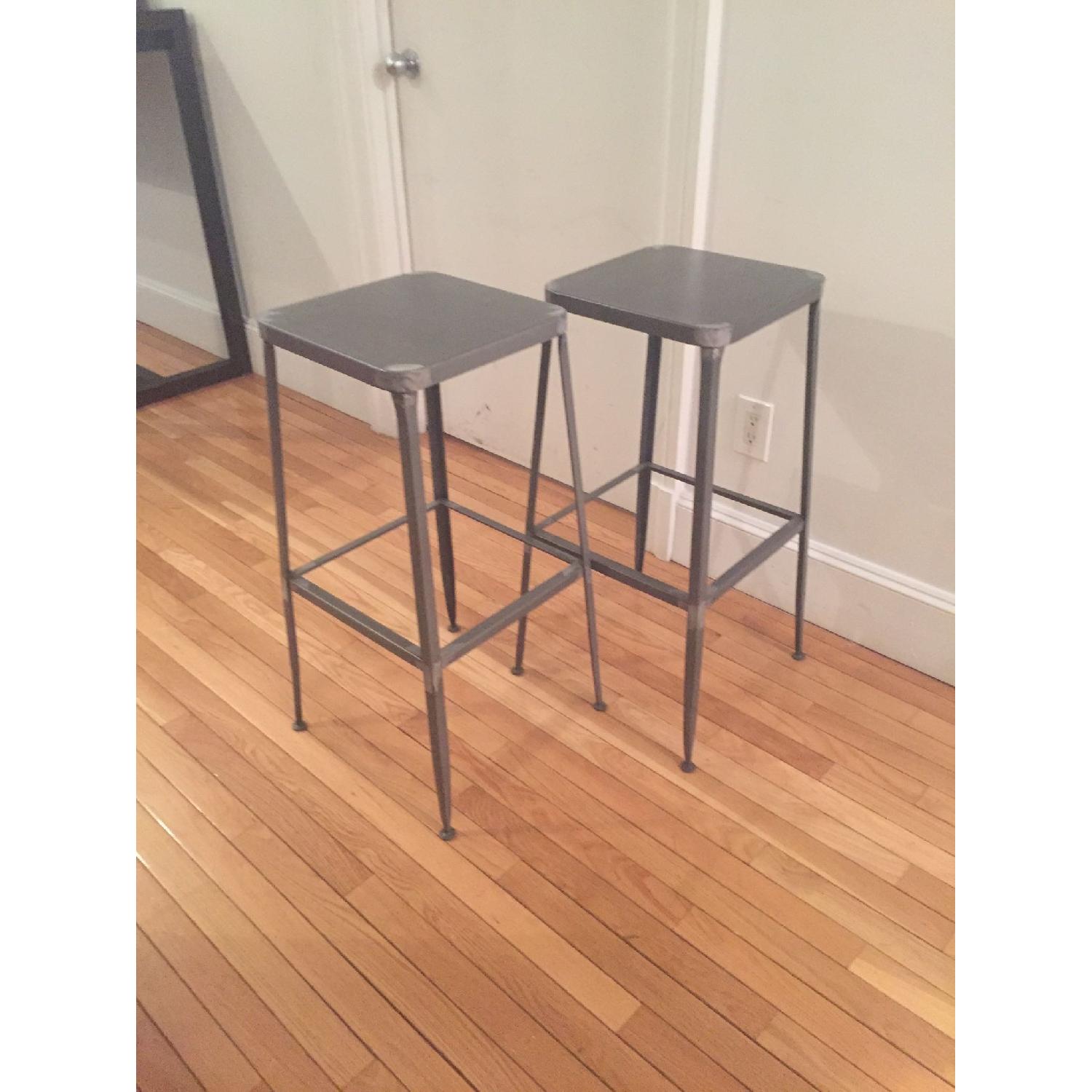 CB2 Flint Steel Bar Stools Pair AptDeco