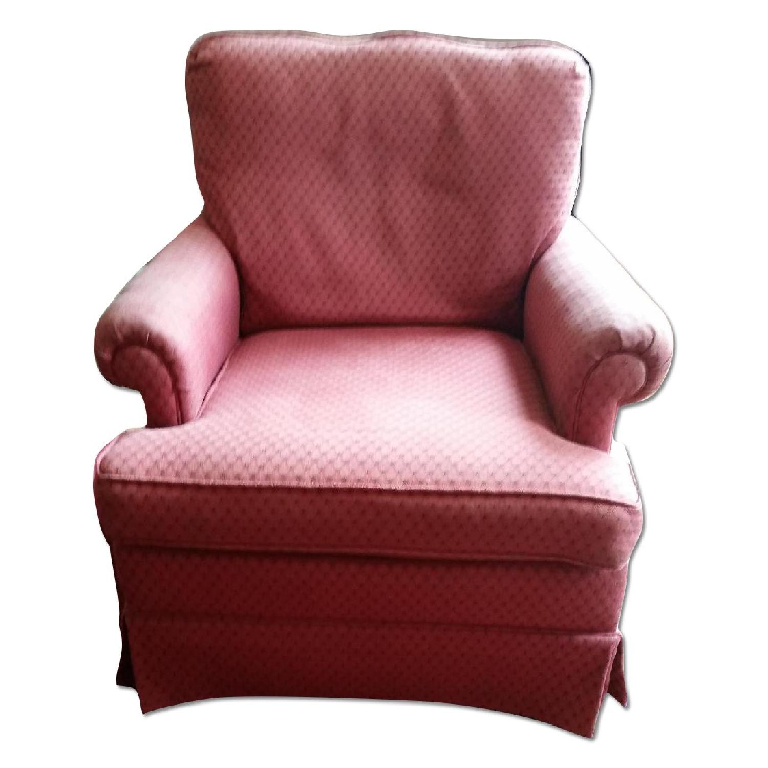 Thomasville Red Patterned Swivel Armchair AptDeco