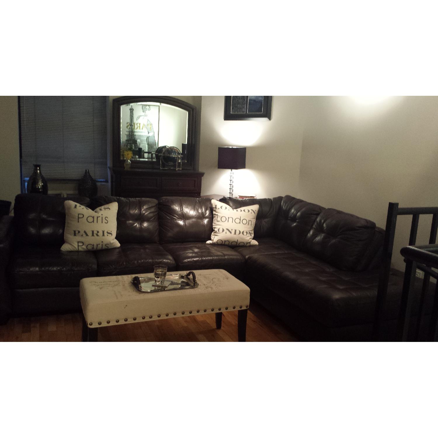 Brown Leather Sectional with Right-Facing Chaise - image-5