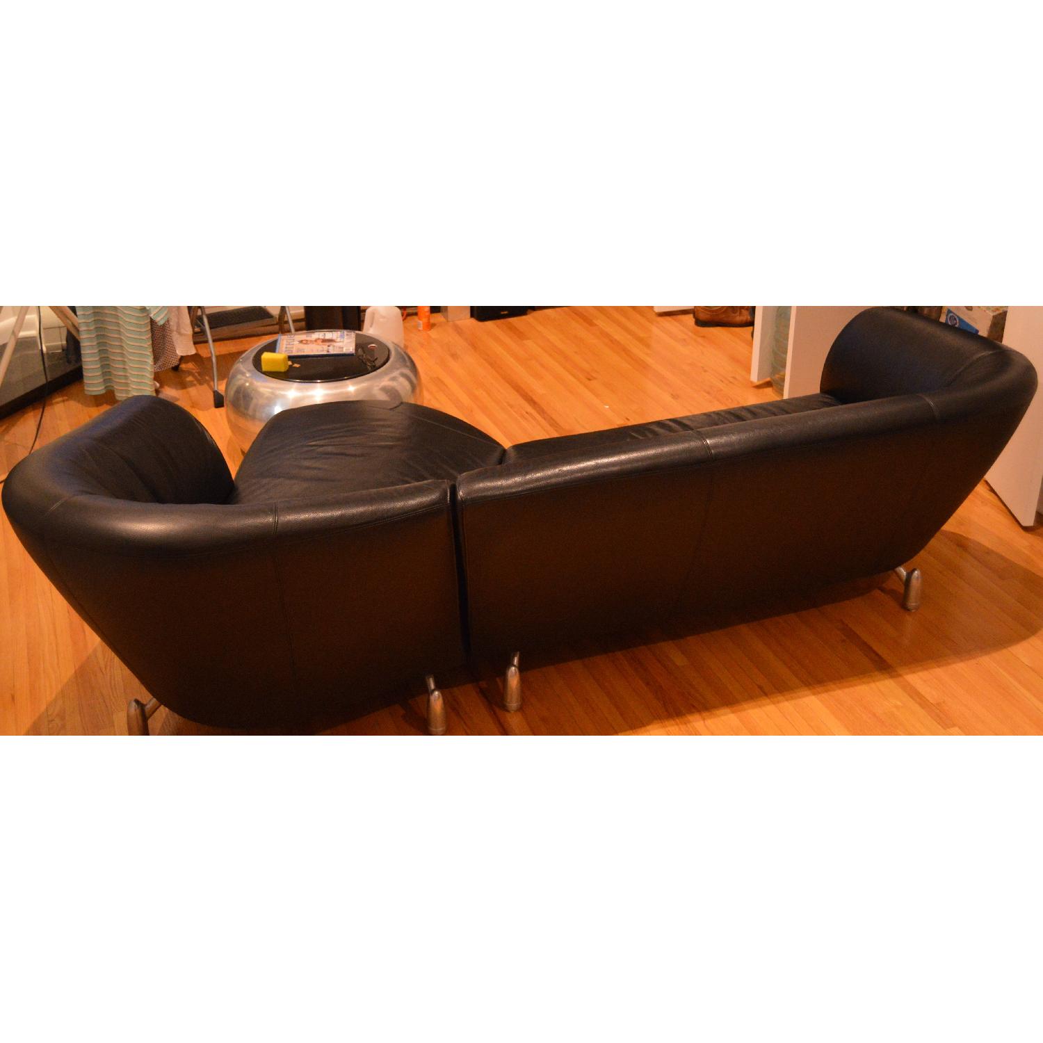 Leolux Black Leather Couch w/ Chaise Lounge - image-3