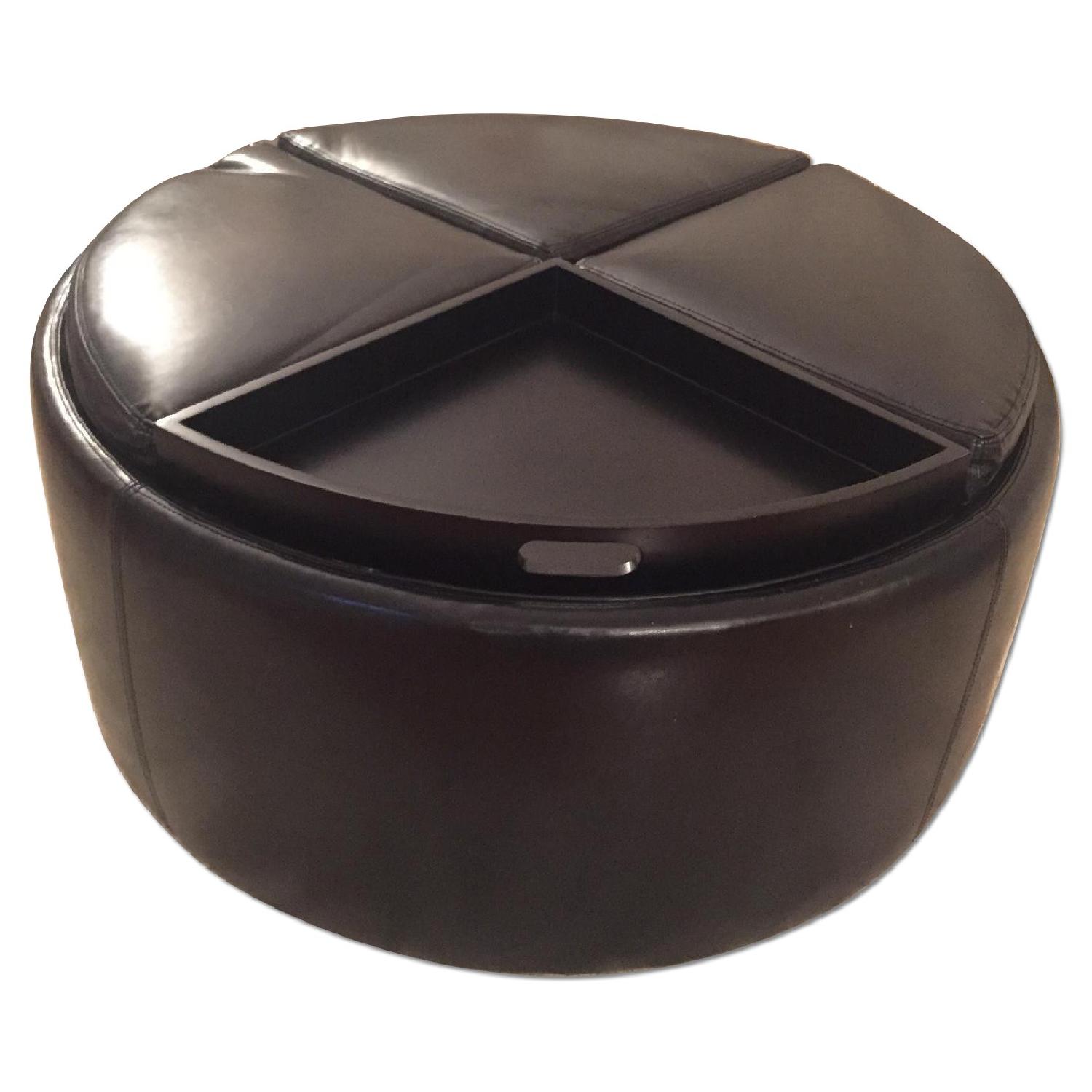 Raymour & Flanigan Black Leather Coffee Table/Ottoman AptDeco