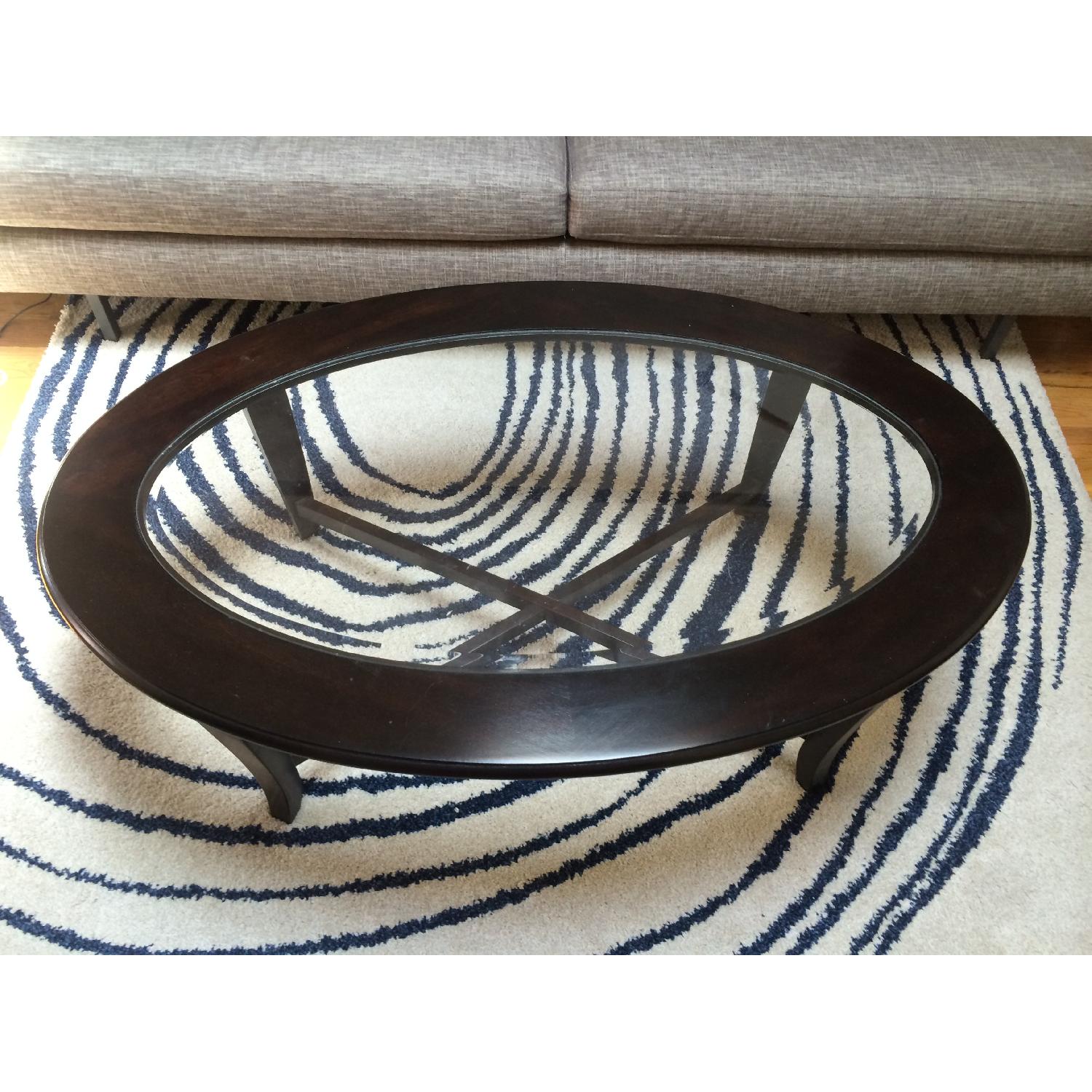 Espresso Wood & Glass Oval Coffee Table - image-1