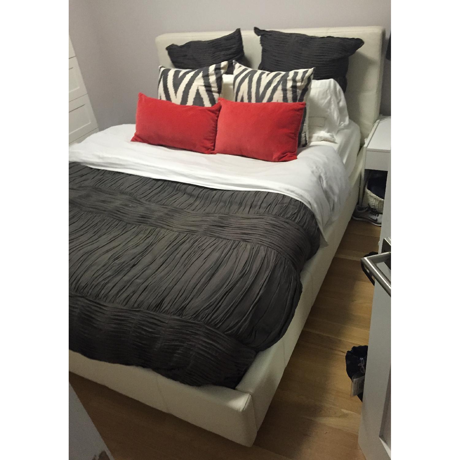 Ikea Folldal White Leather Queen Bed - image-1