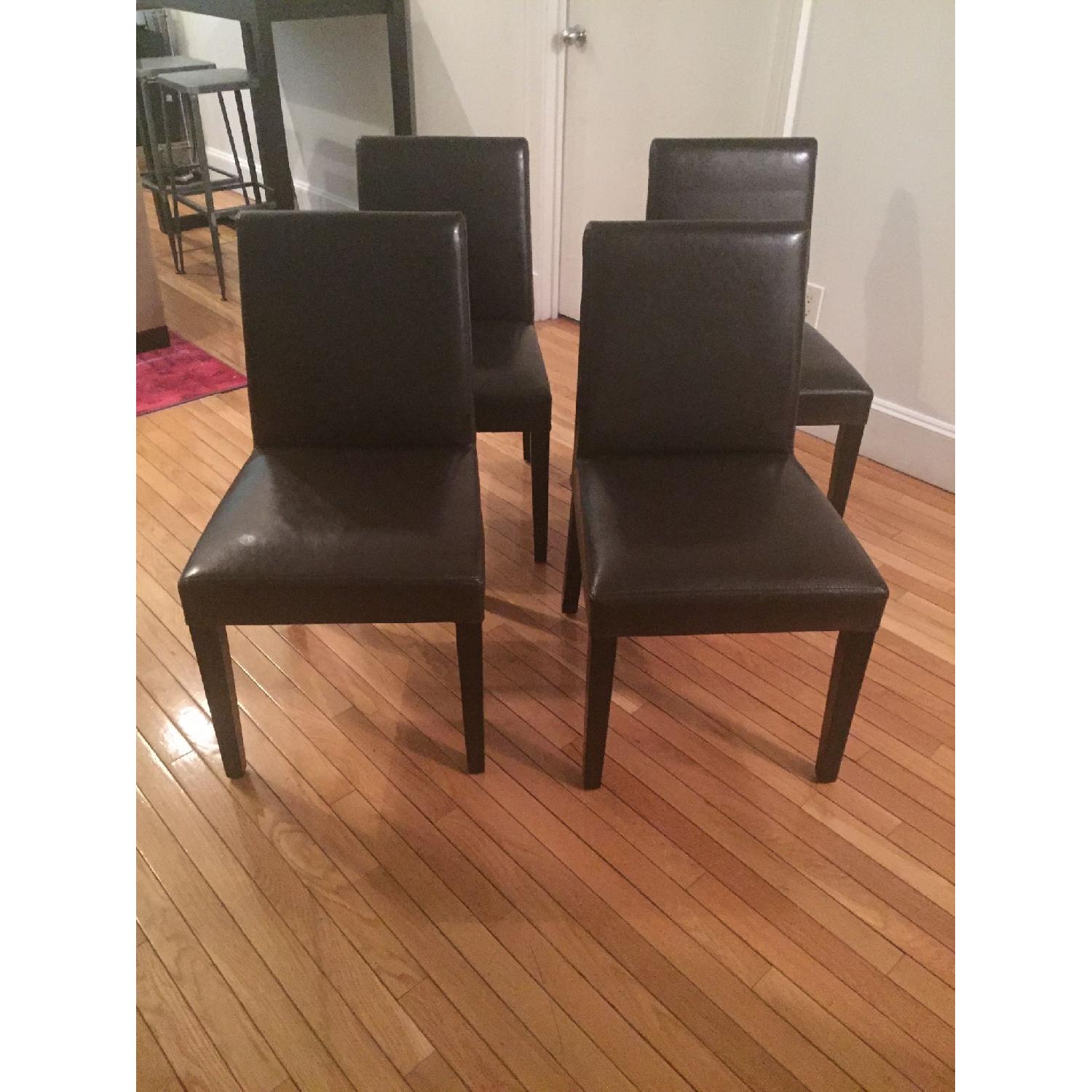 Crate & Barrel Lowe Chocolate Leather Dining Chairs - Pair - image-1