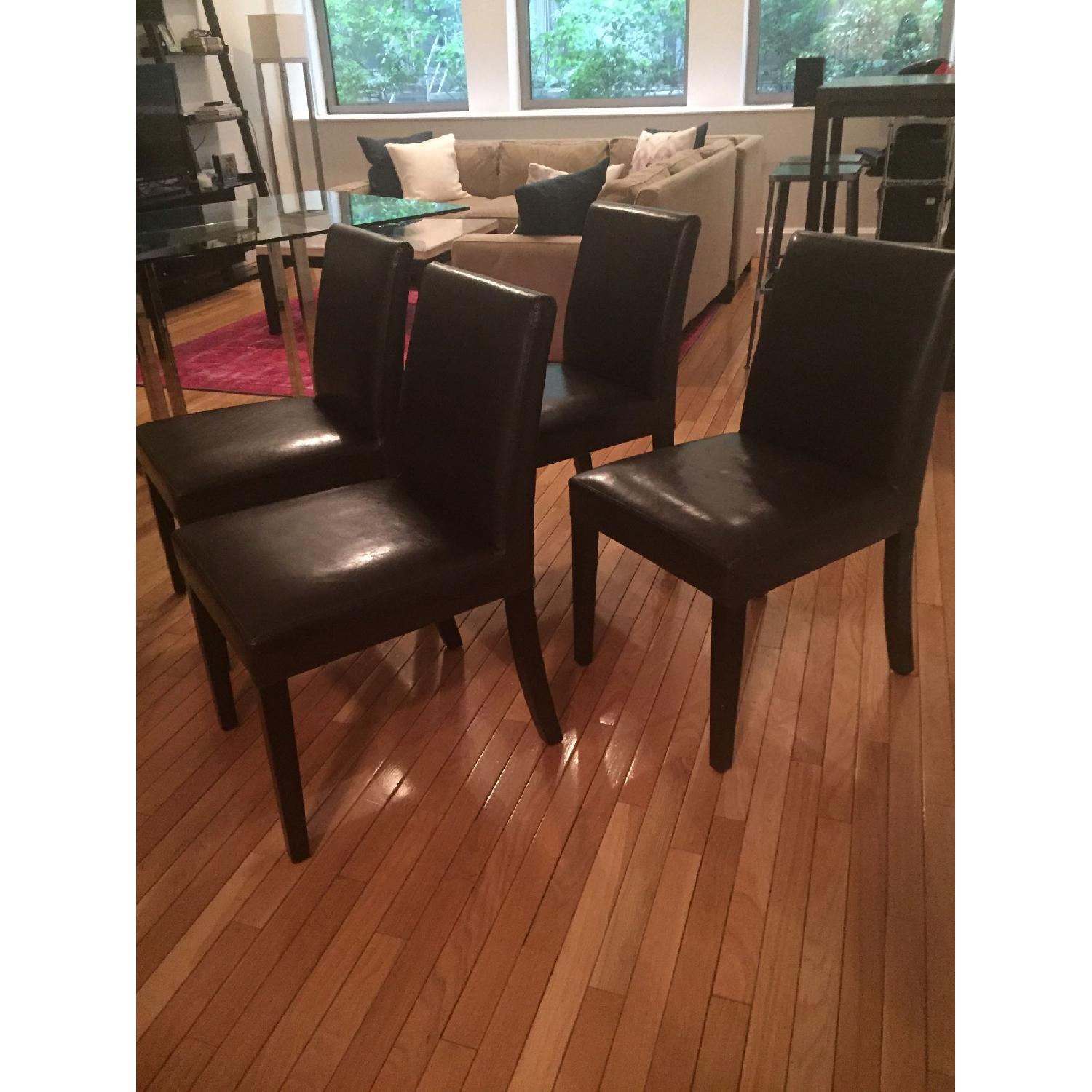 Crate & Barrel Lowe Chocolate Leather Dining Chairs - Pair - image-3