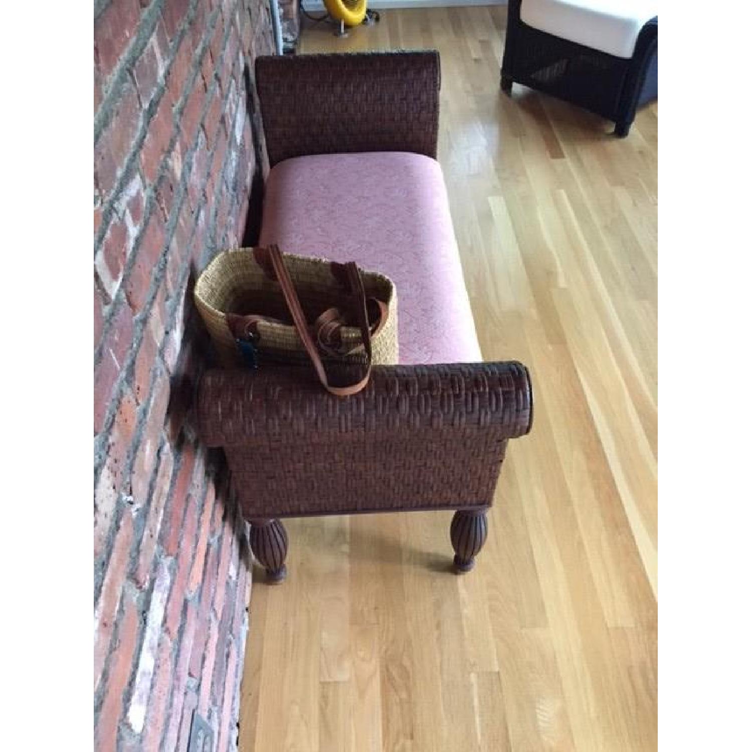 Ethan Allen Peach Wood/Cloth Bench - image-1