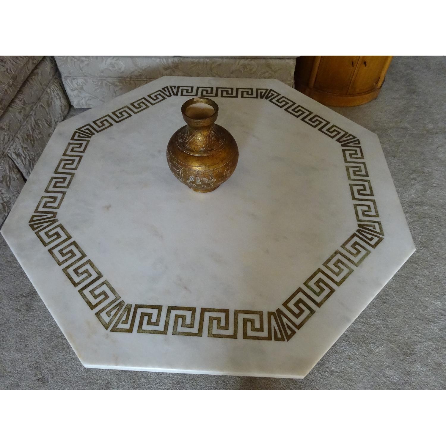 Hollywood Regency White Marble Coffee Table with Greek Key Design - image-1