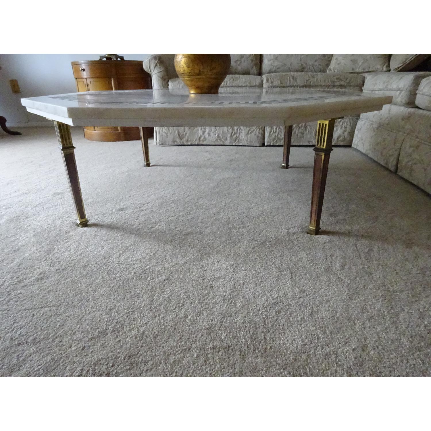 Hollywood Regency White Marble Coffee Table with Greek Key Design - image-2