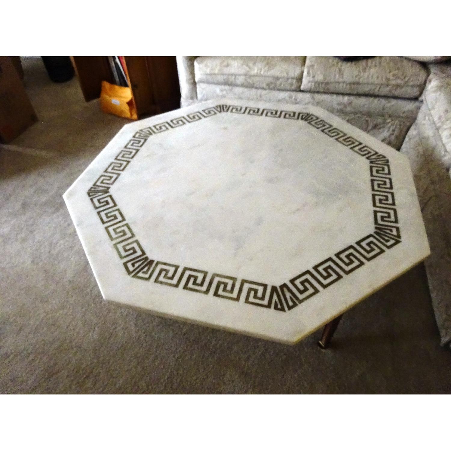 Hollywood Regency White Marble Coffee Table with Greek Key Design - image-3