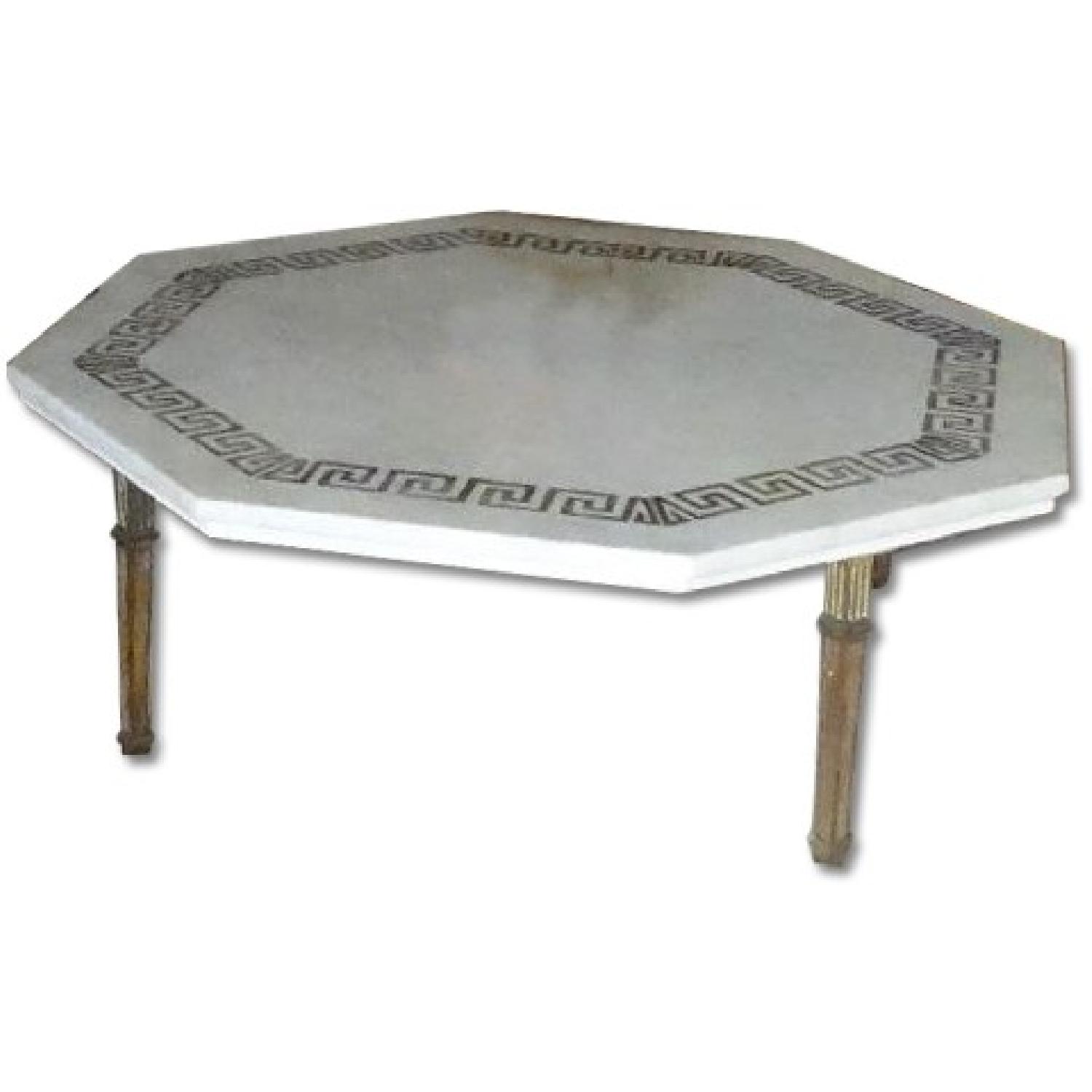 Hollywood Regency White Marble Coffee Table with Greek Key Design - image-0