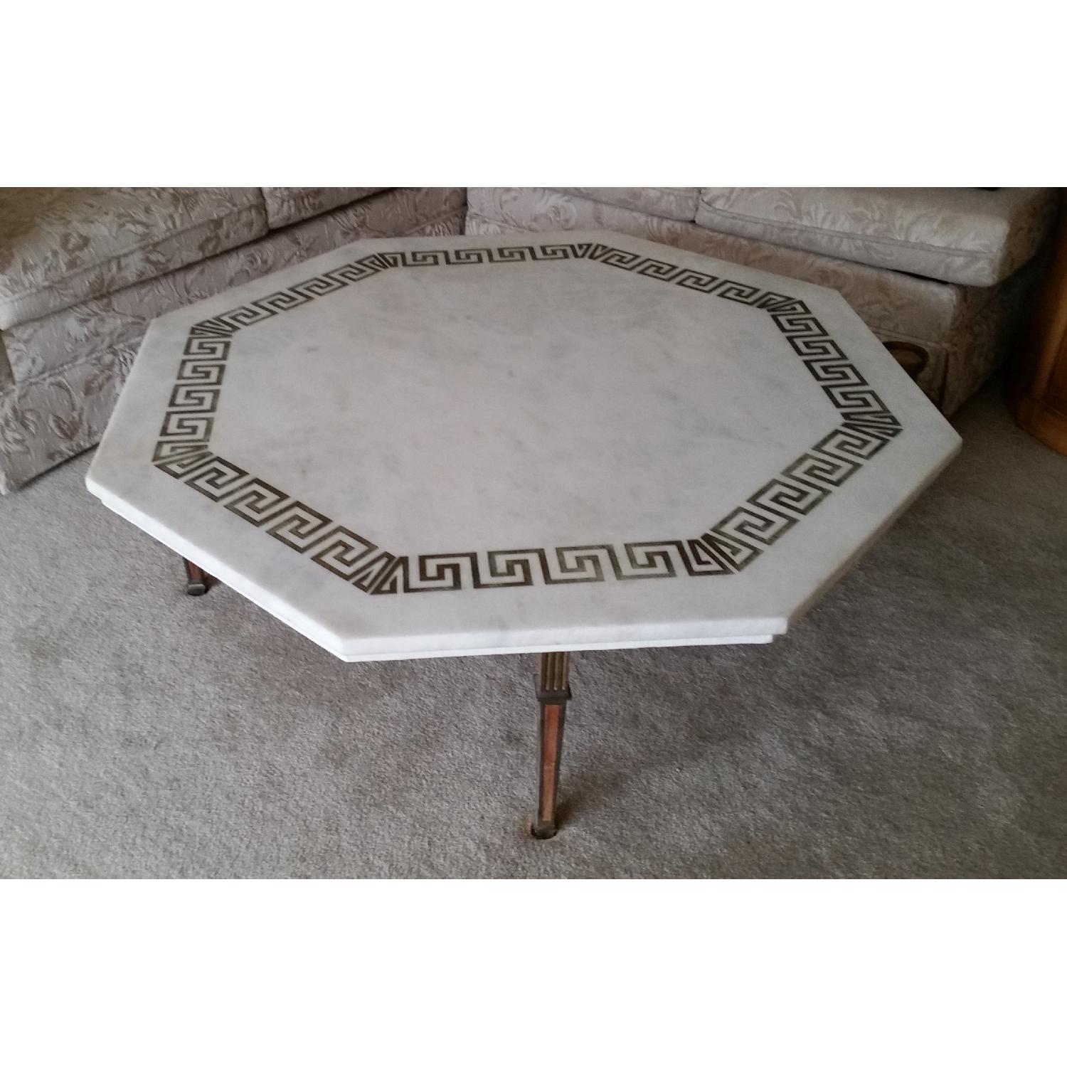 Hollywood Regency White Marble Coffee Table with Greek Key Design - image-5