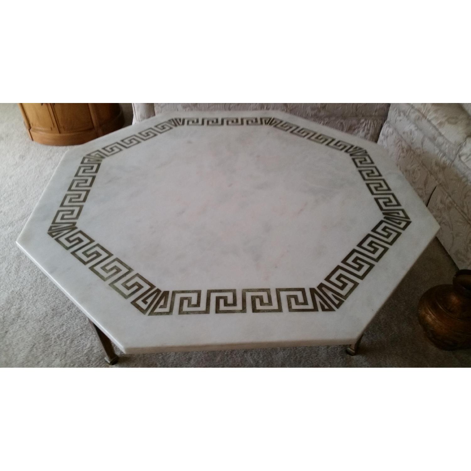 Hollywood Regency White Marble Coffee Table with Greek Key Design - image-7