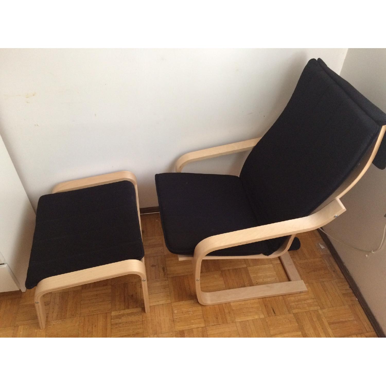 Ikea Black Poang Chair w/ Footstool - image-2