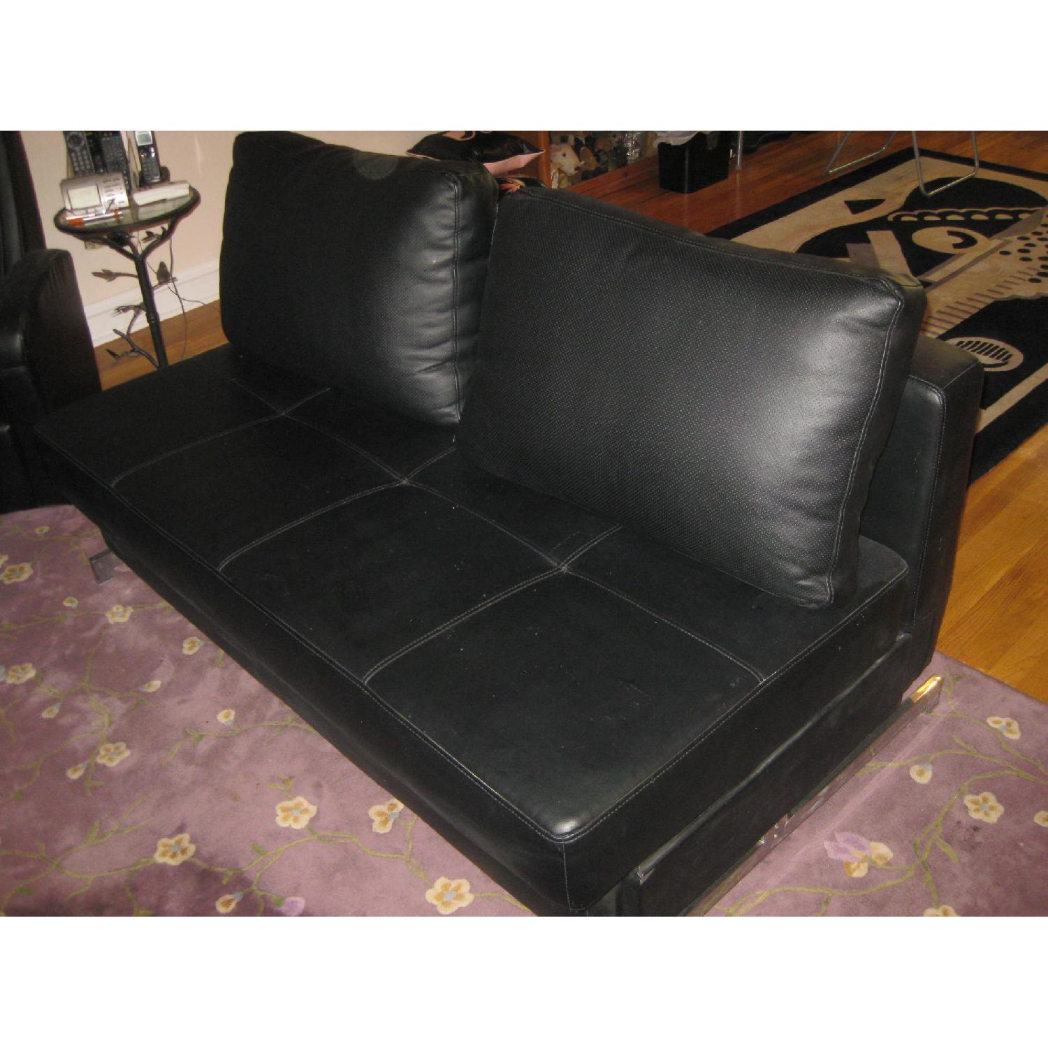 Black Leather Double Bed Sleeper Couch - image-1