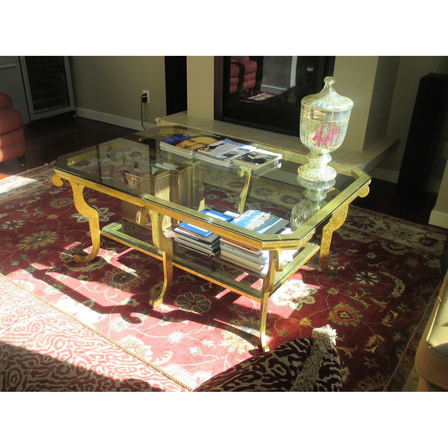 Gold Metal & Glass Coffee Table - image-2