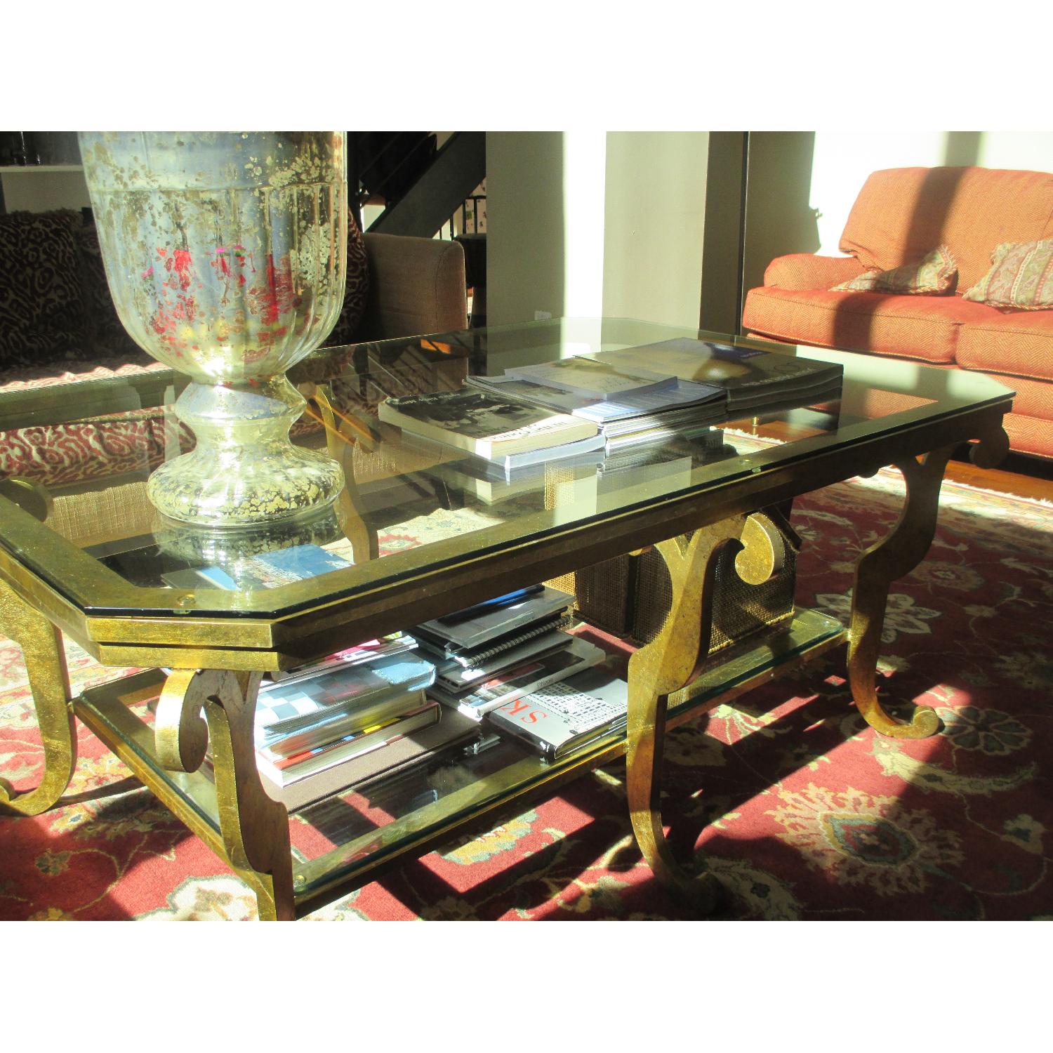 Gold Metal & Glass Coffee Table - image-3