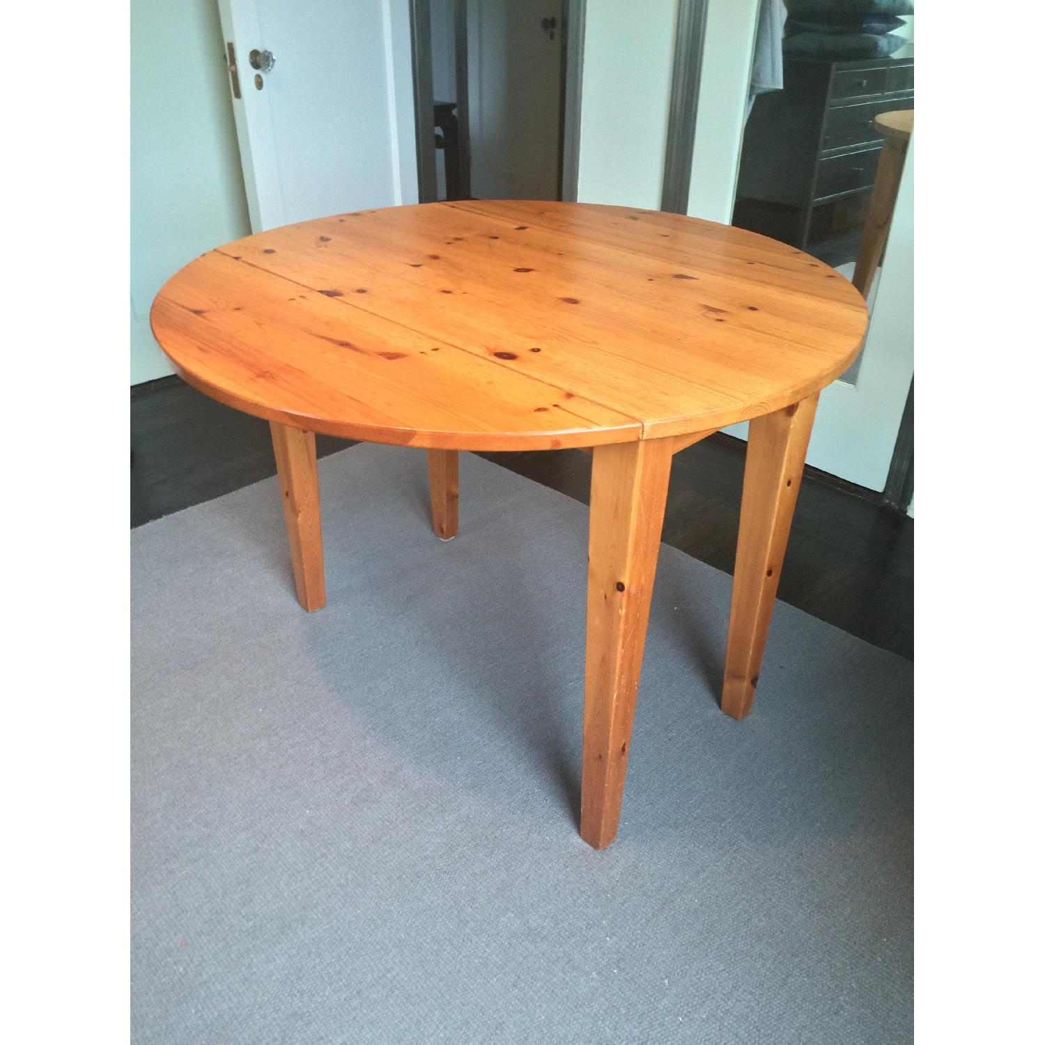 Pottery Barn Round Solid Wood Drop-Leaf Table - image-1