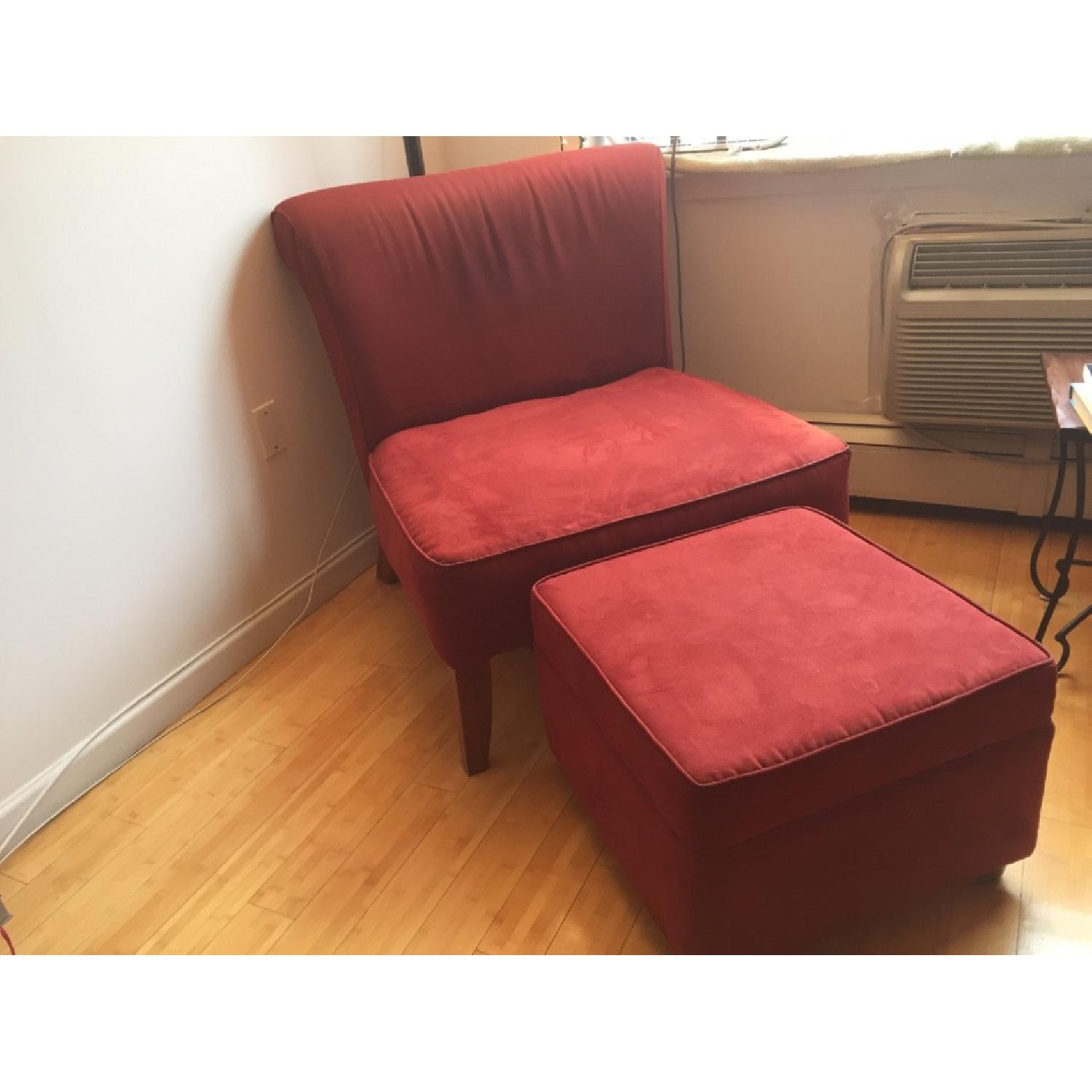 Deep Burgundy Maroon Armchair & Ottoman - image-0