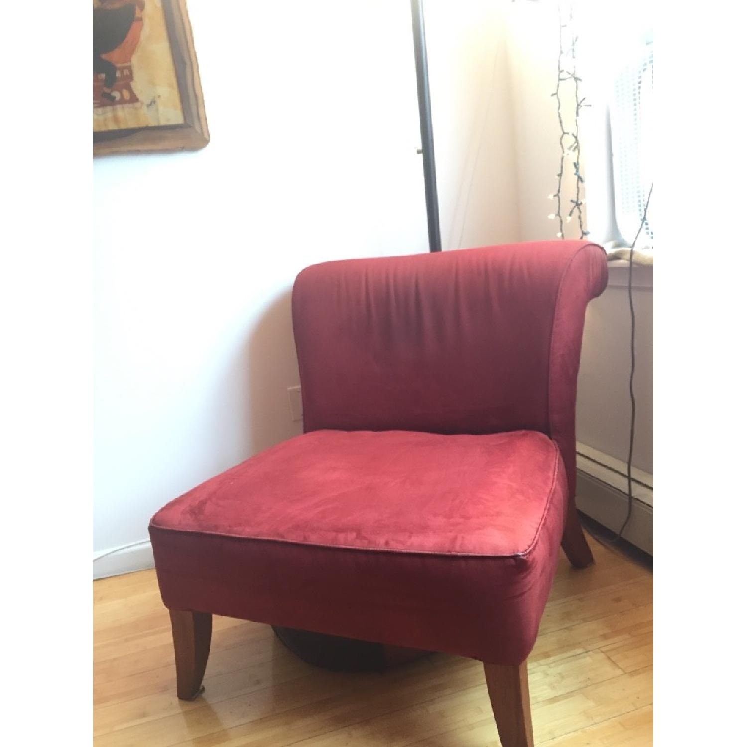 Deep Burgundy Maroon Armchair & Ottoman - image-7