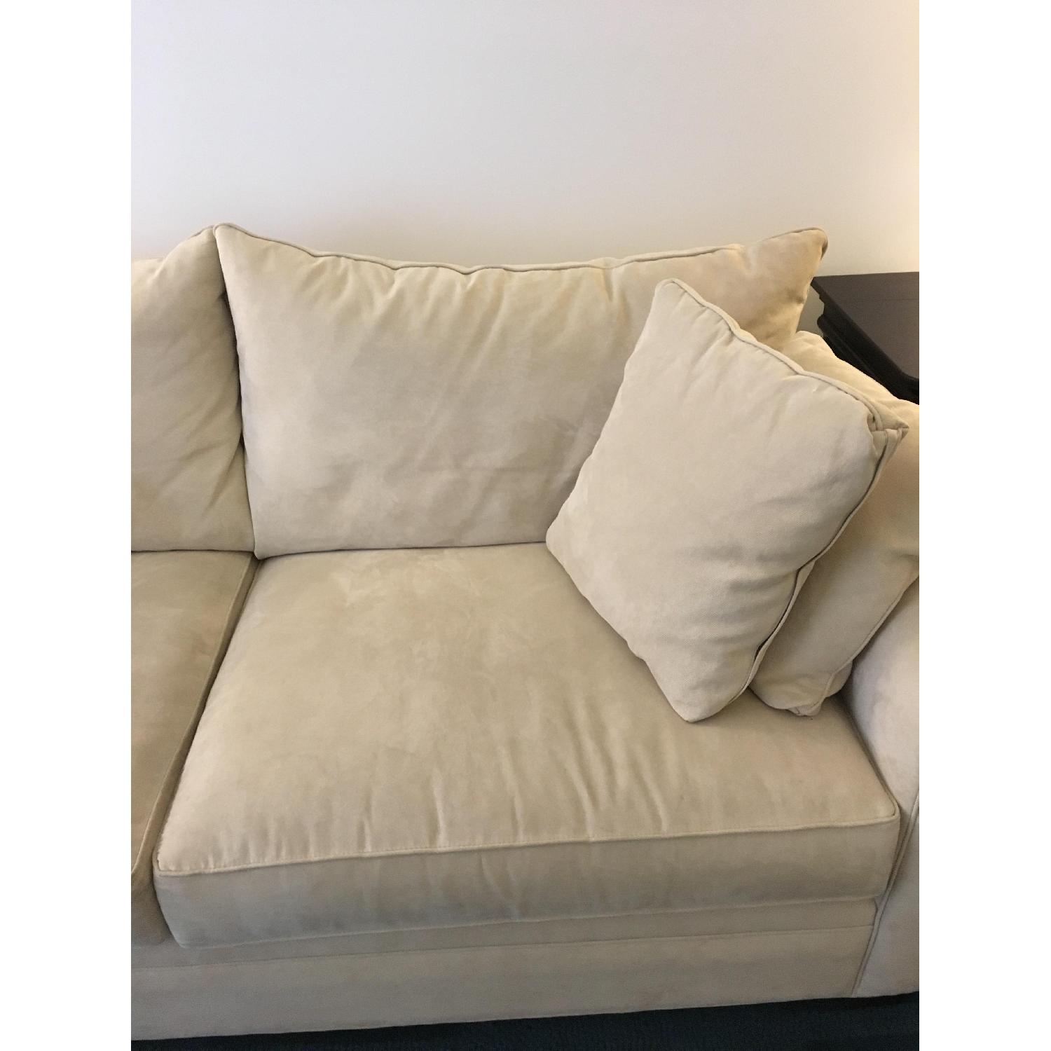 Macy's Beige Suede 2-Seater Sofa w/ Throw Pillows - image-4