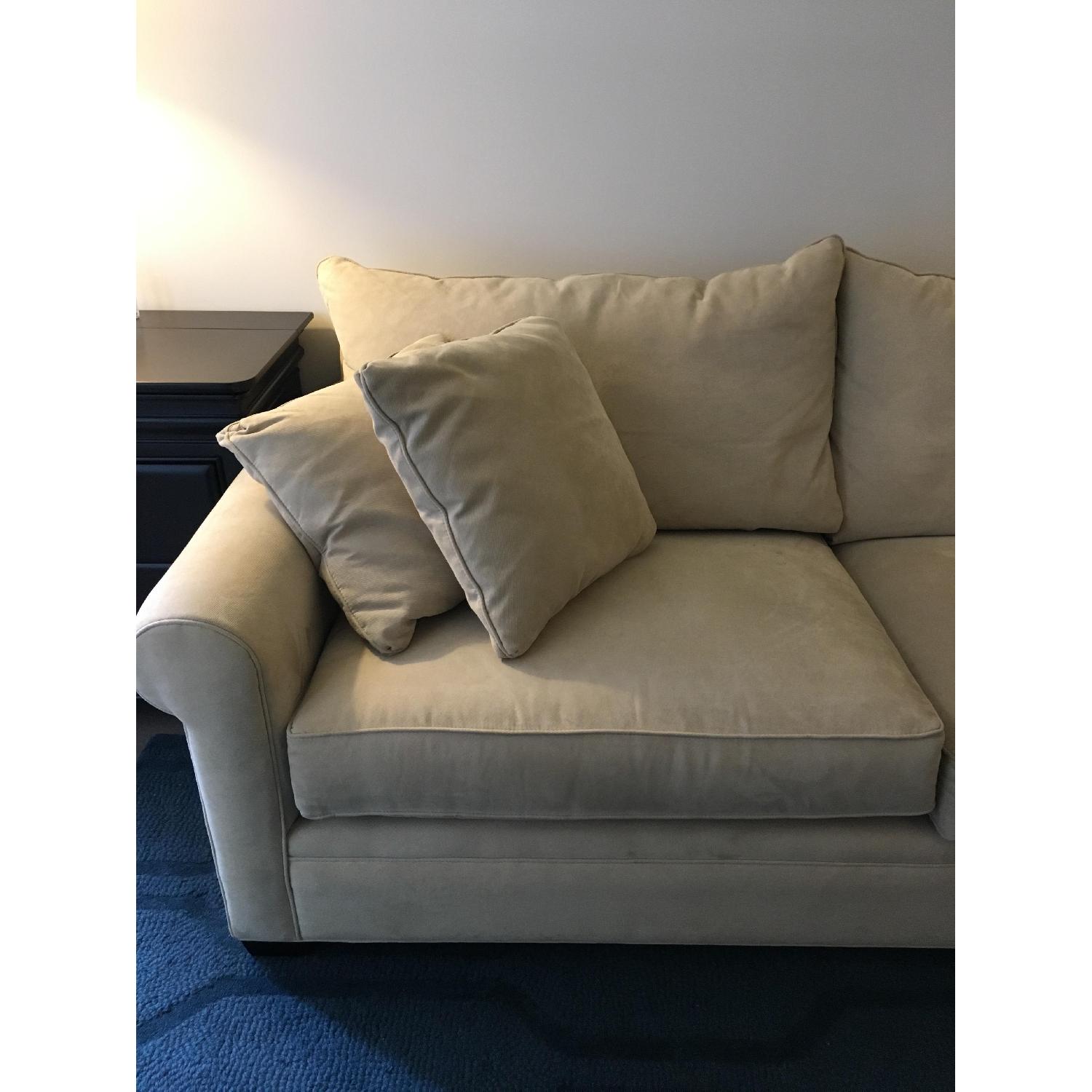 Macy's Beige Suede 2-Seater Sofa w/ Throw Pillows - image-5