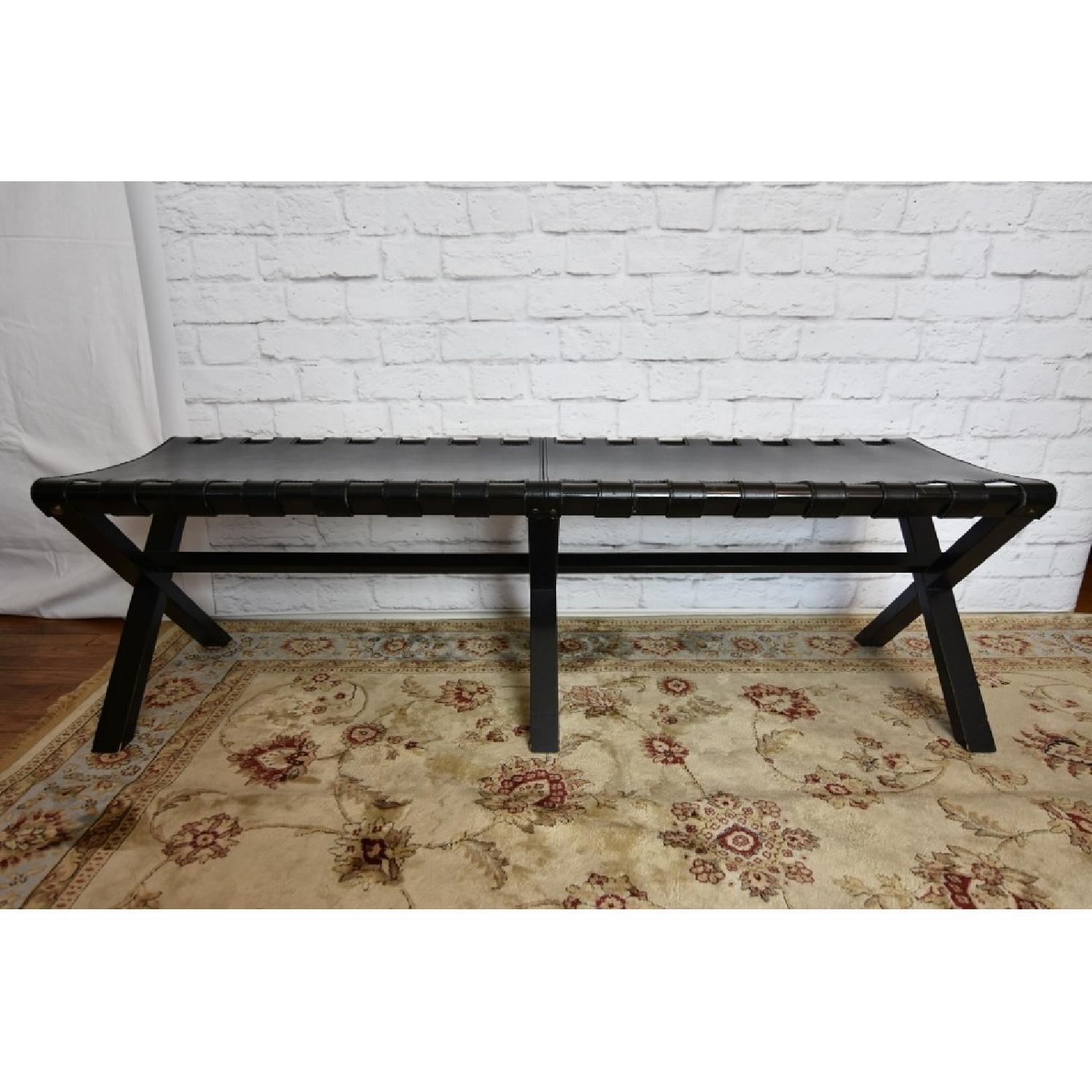 Black Leather Strapped X-Base Director's Bench - image-1