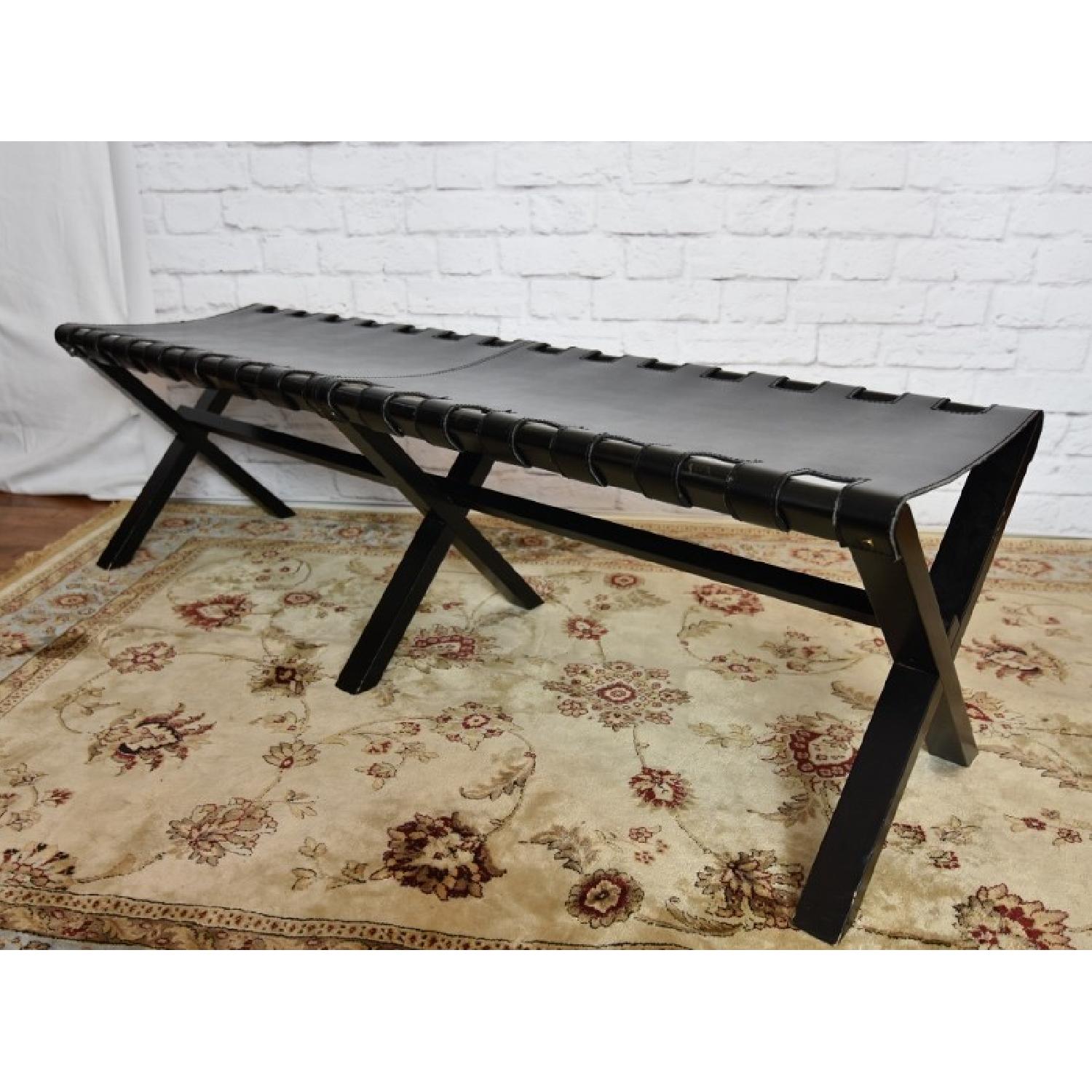 Black Leather Strapped X-Base Director's Bench - image-2